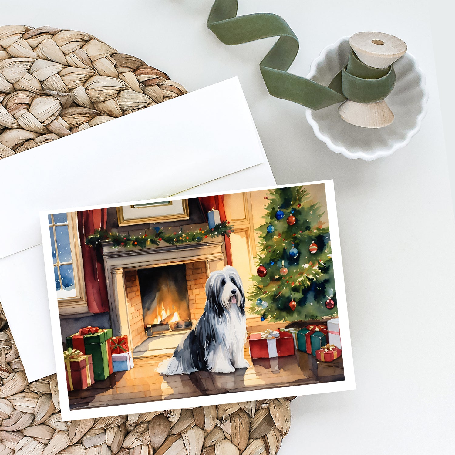Bearded Collie Cozy Christmas Greeting Cards Pack of 8