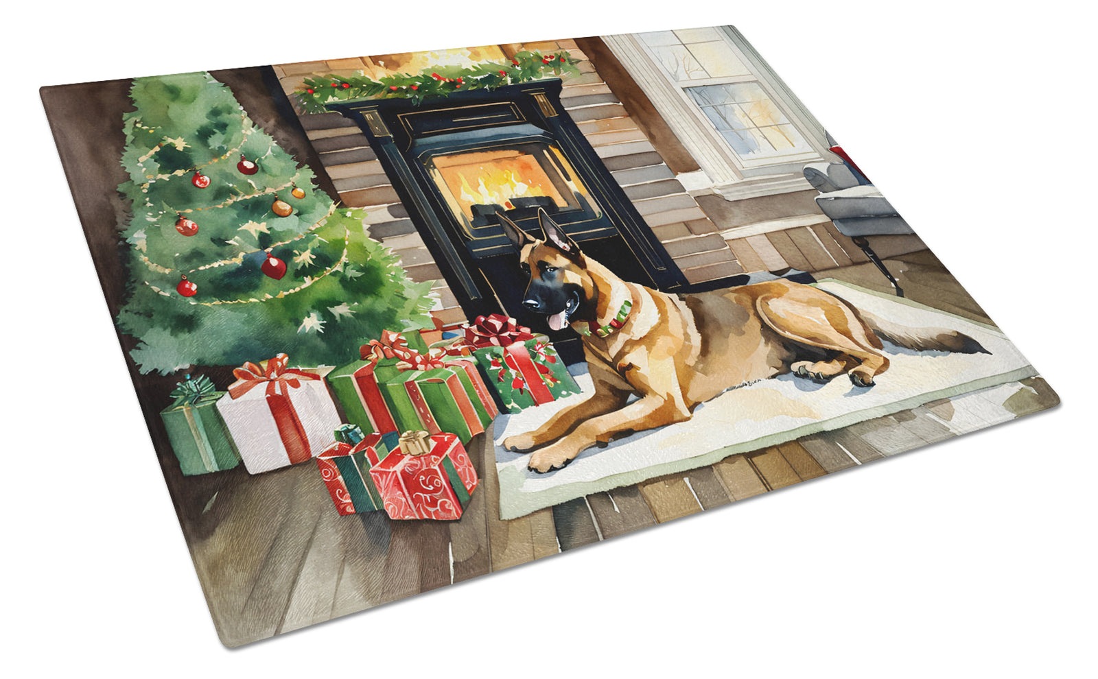 Buy this Belgian Malinois Cozy Christmas Glass Cutting Board Large