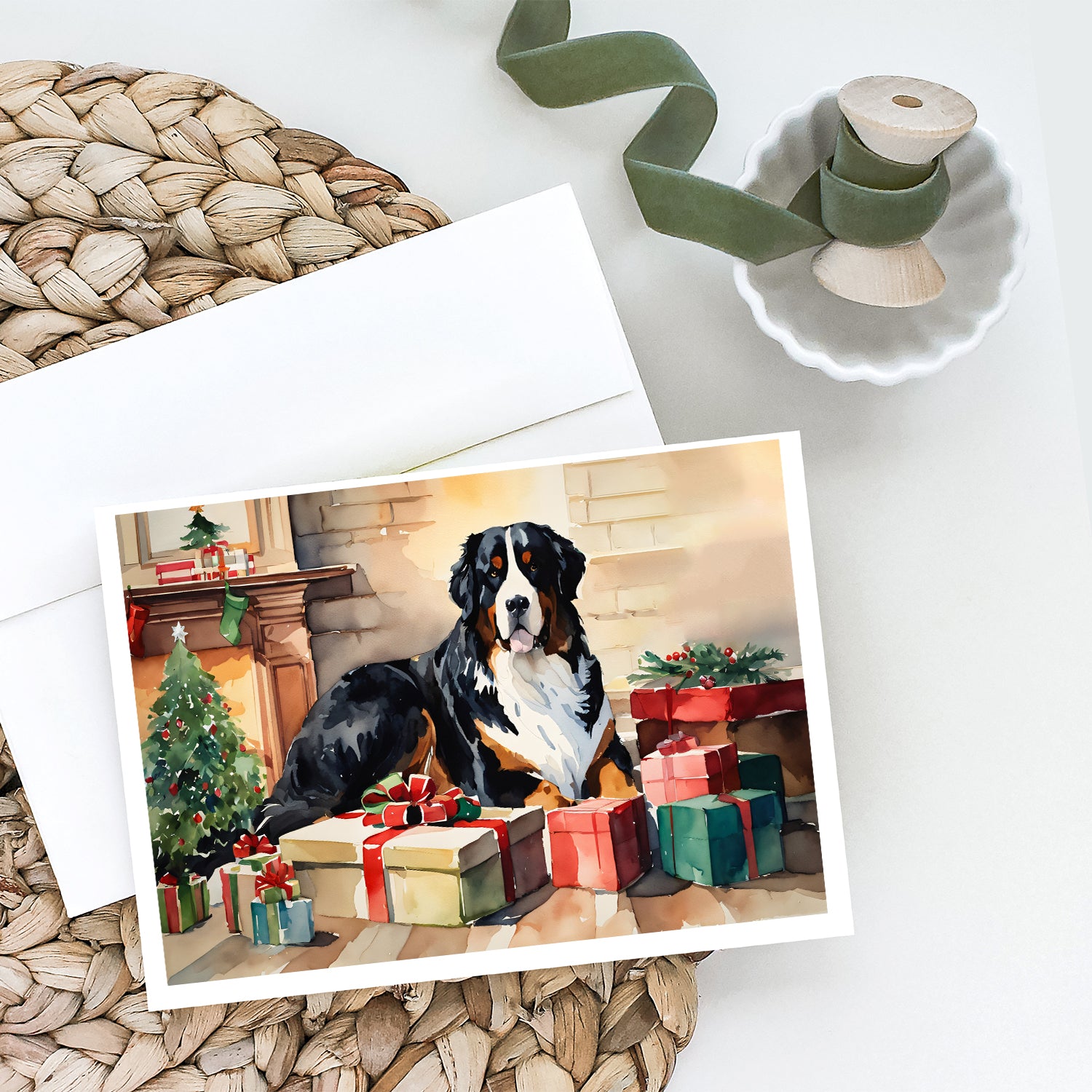 Bernese Mountain Dog Cozy Christmas Greeting Cards Pack of 8