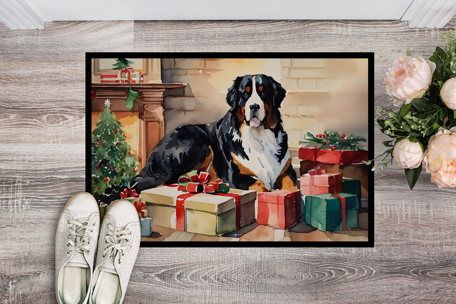Buy this Bernese Mountain Dog Cozy Christmas Doormat