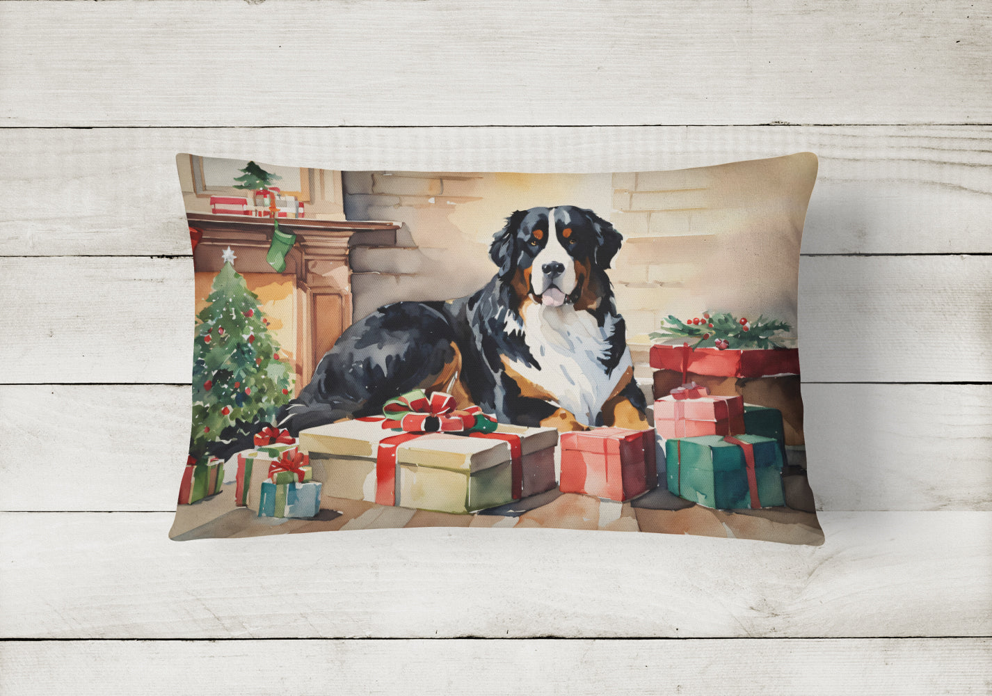 Buy this Bernese Mountain Dog Cozy Christmas Throw Pillow