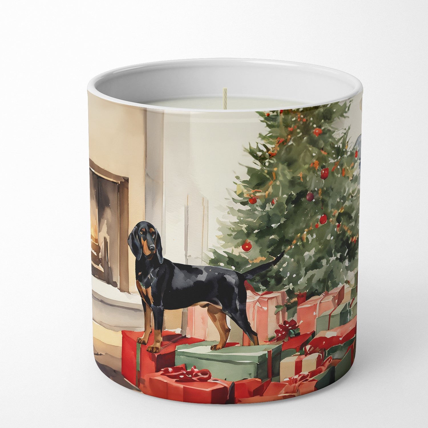 Buy this Black and Tan Coonhound Cozy Christmas Decorative Soy Candle