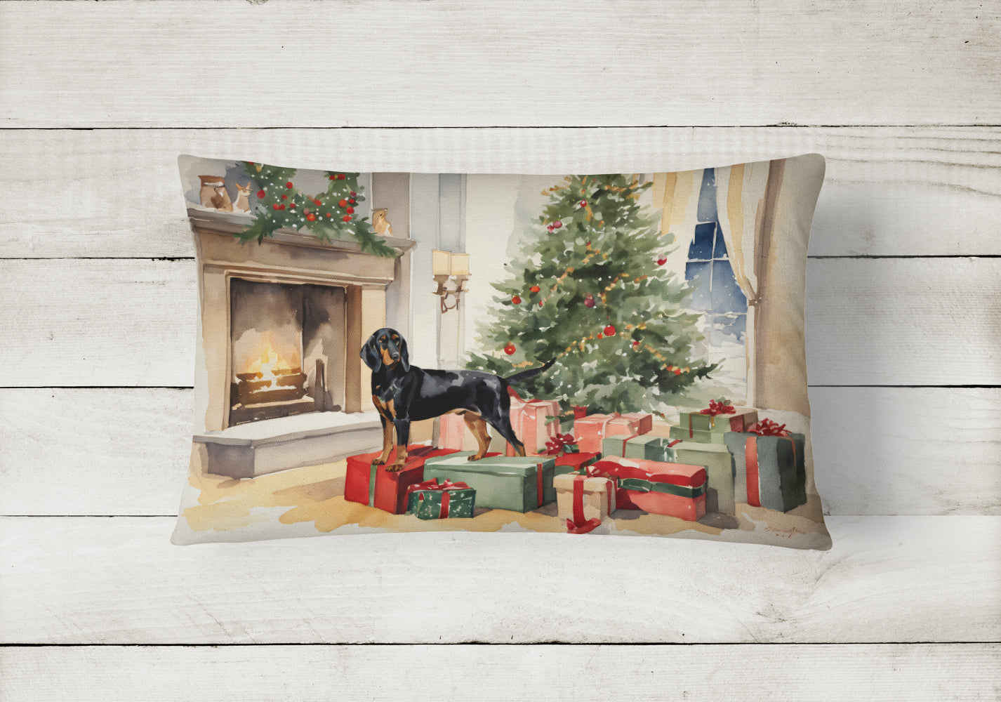 Black and Tan Coonhound Cozy Christmas Throw Pillow