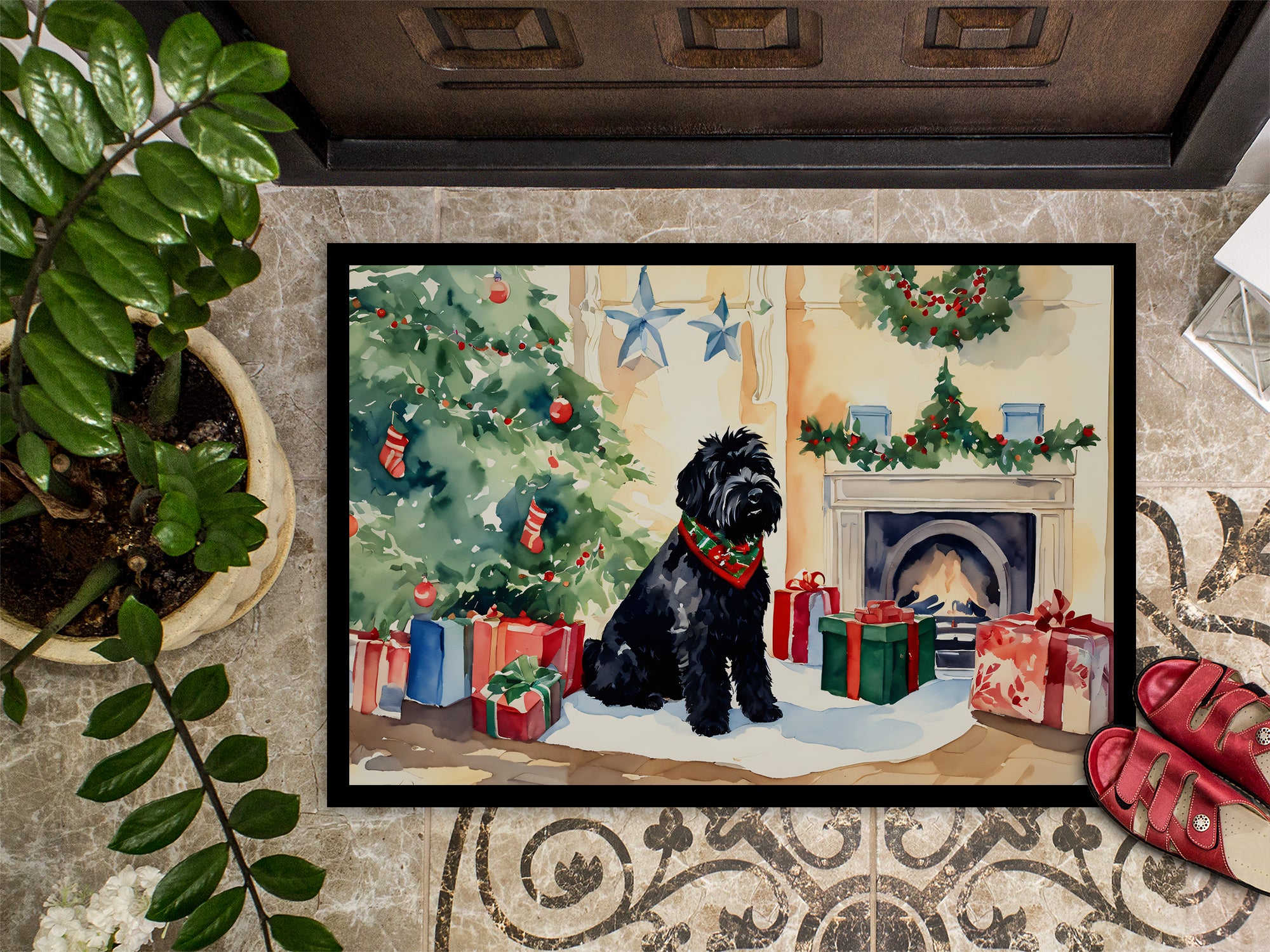 Black Russian Terrier Cozy Christmas Doormat