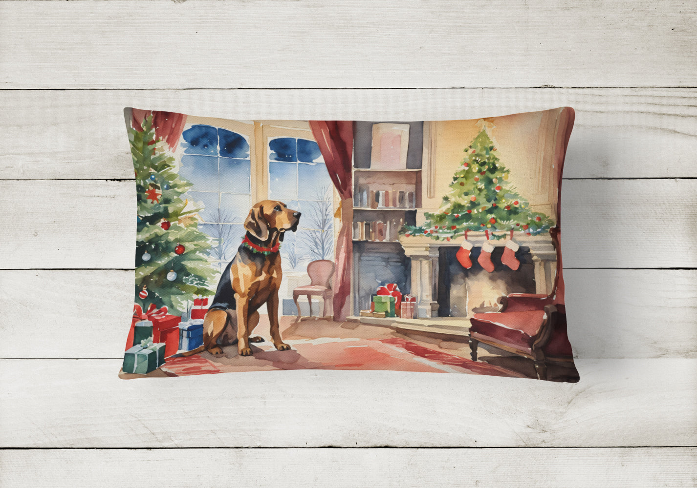 Bloodhound Cozy Christmas Throw Pillow
