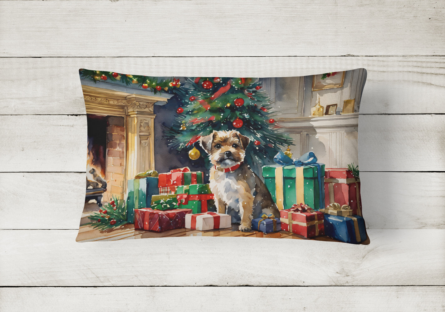 Border Terrier Cozy Christmas Throw Pillow