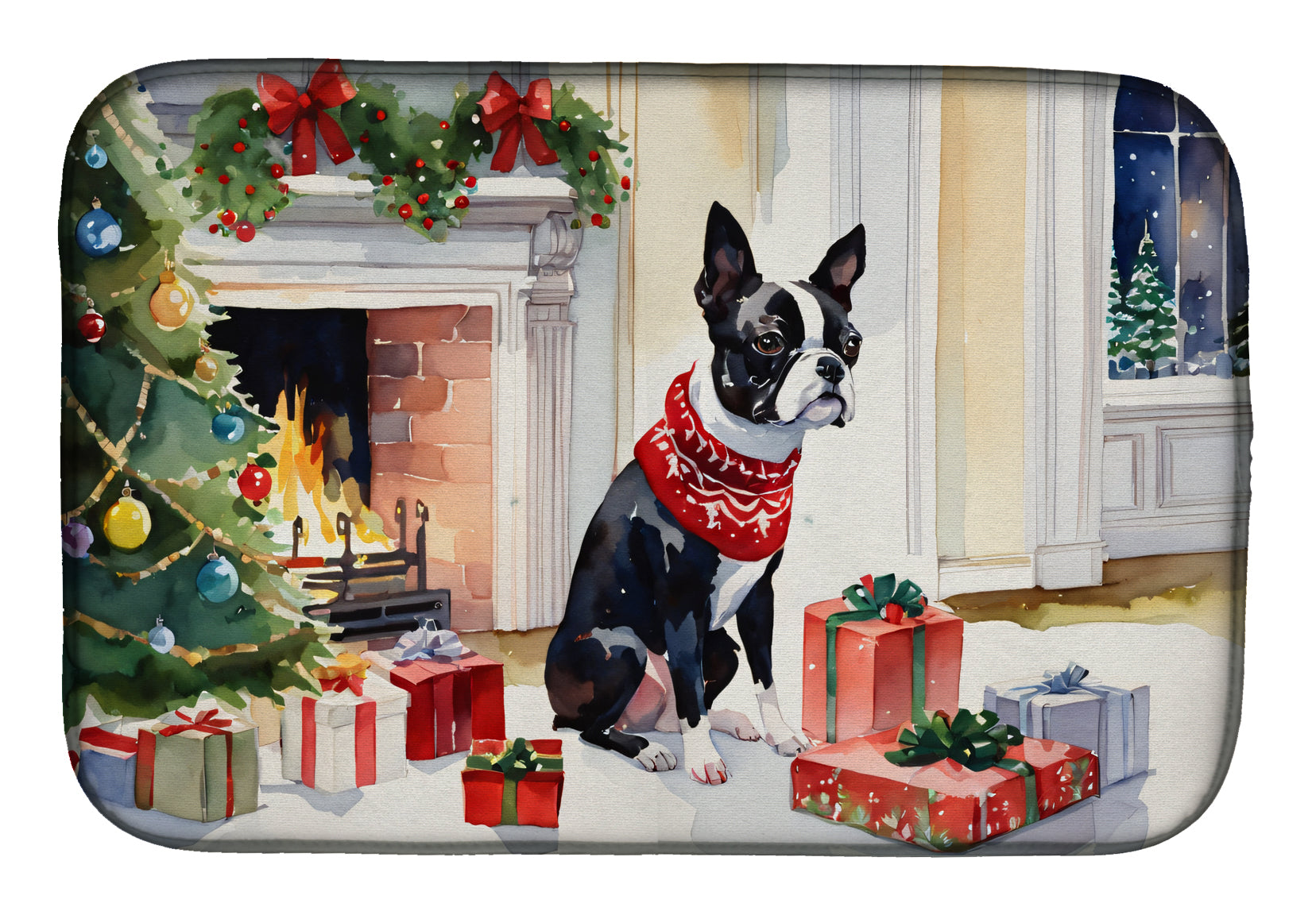 Buy this Boston Terrier Cozy Christmas Dish Drying Mat