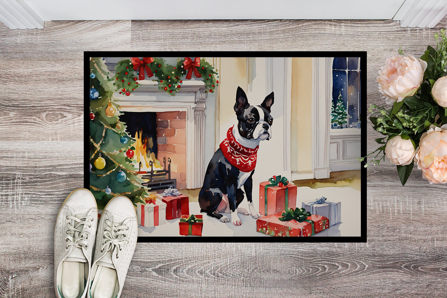 Caroline's Treasures Boston Terrier Cozy Christmas Doormat - Large 24x36 – Indoor/Outdoor Floor Mat with Artistic Flair
