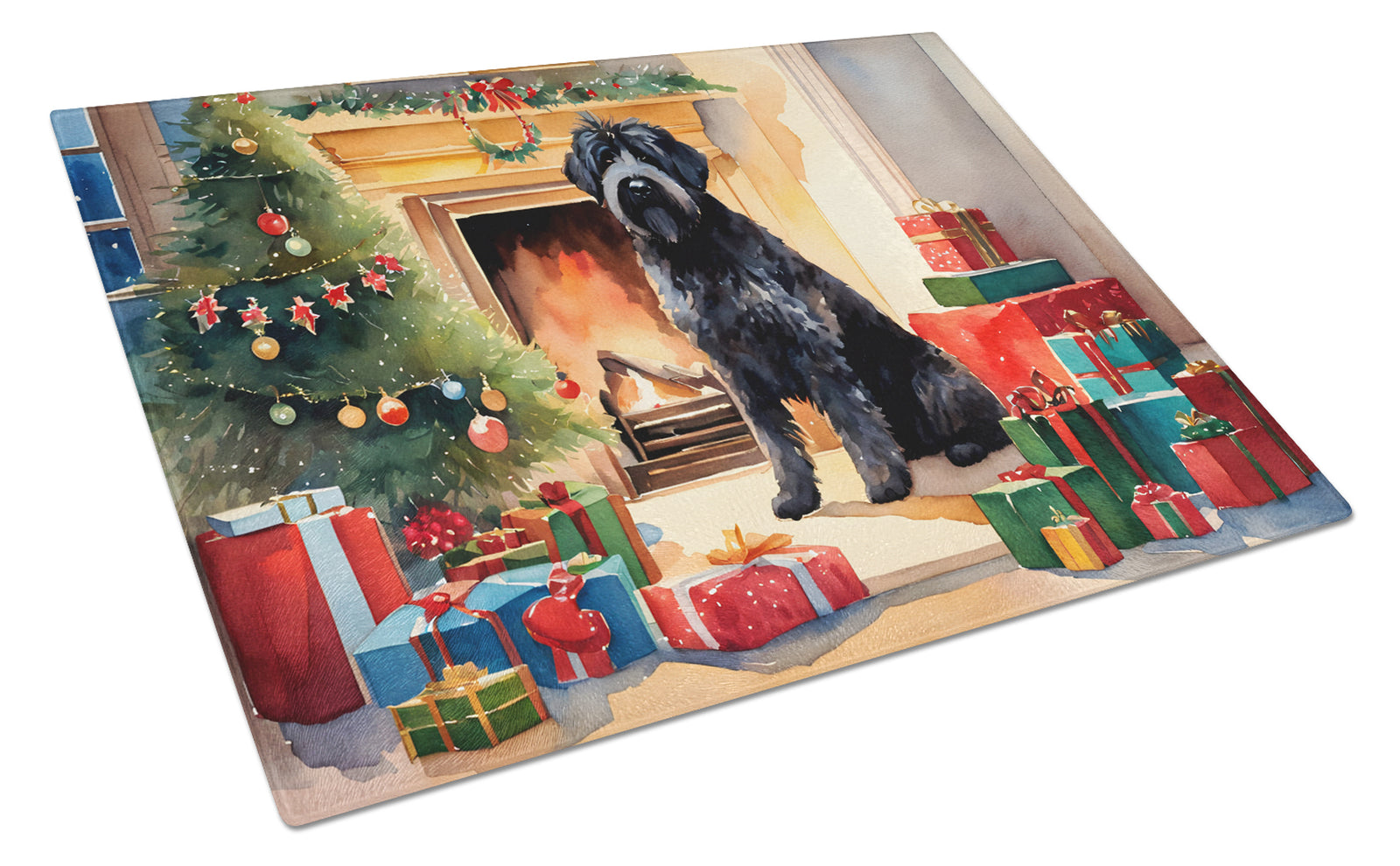 Buy this Bouvier des Flandres Cozy Christmas Glass Cutting Board Large