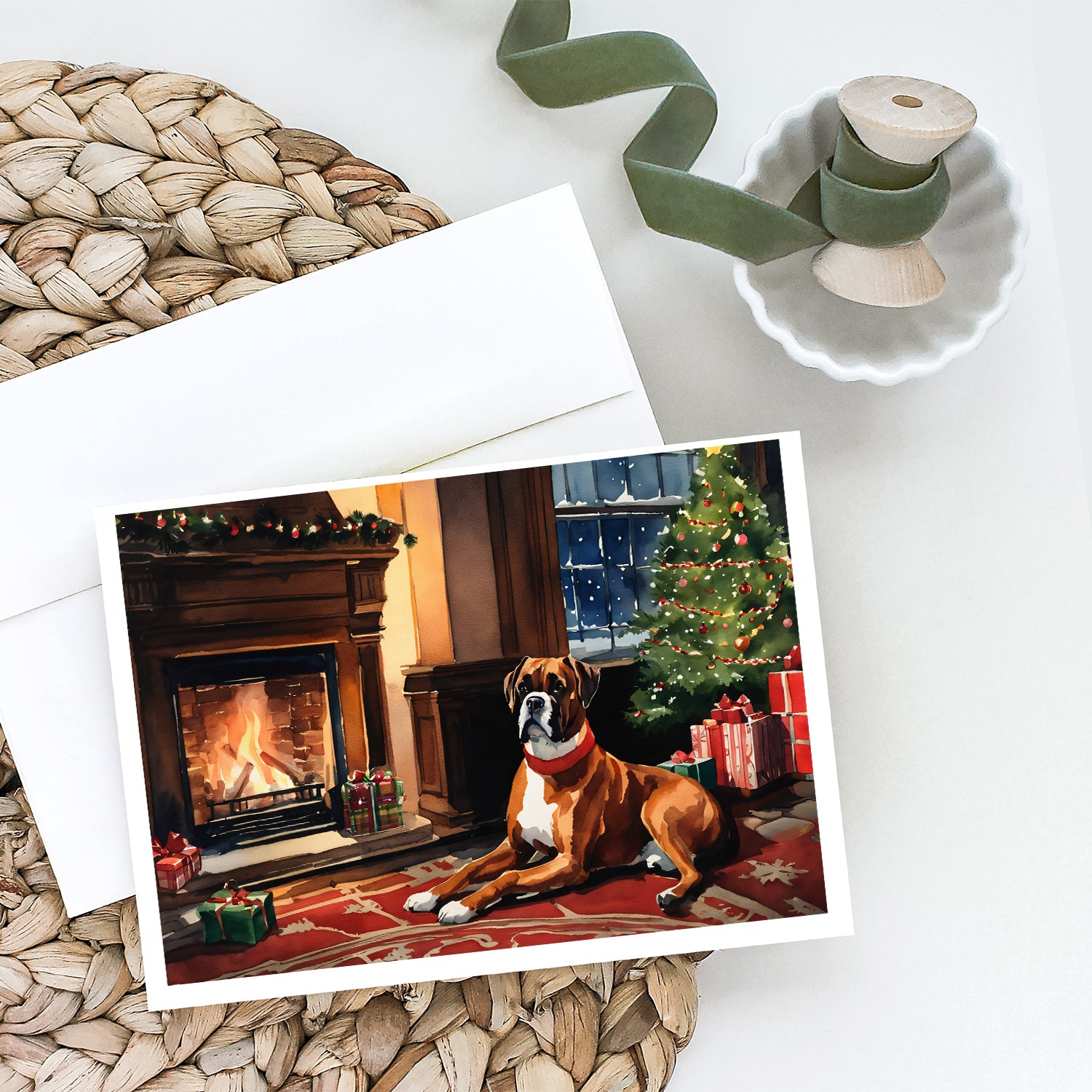 Boxer Cozy Christmas Greeting Cards Pack of 8