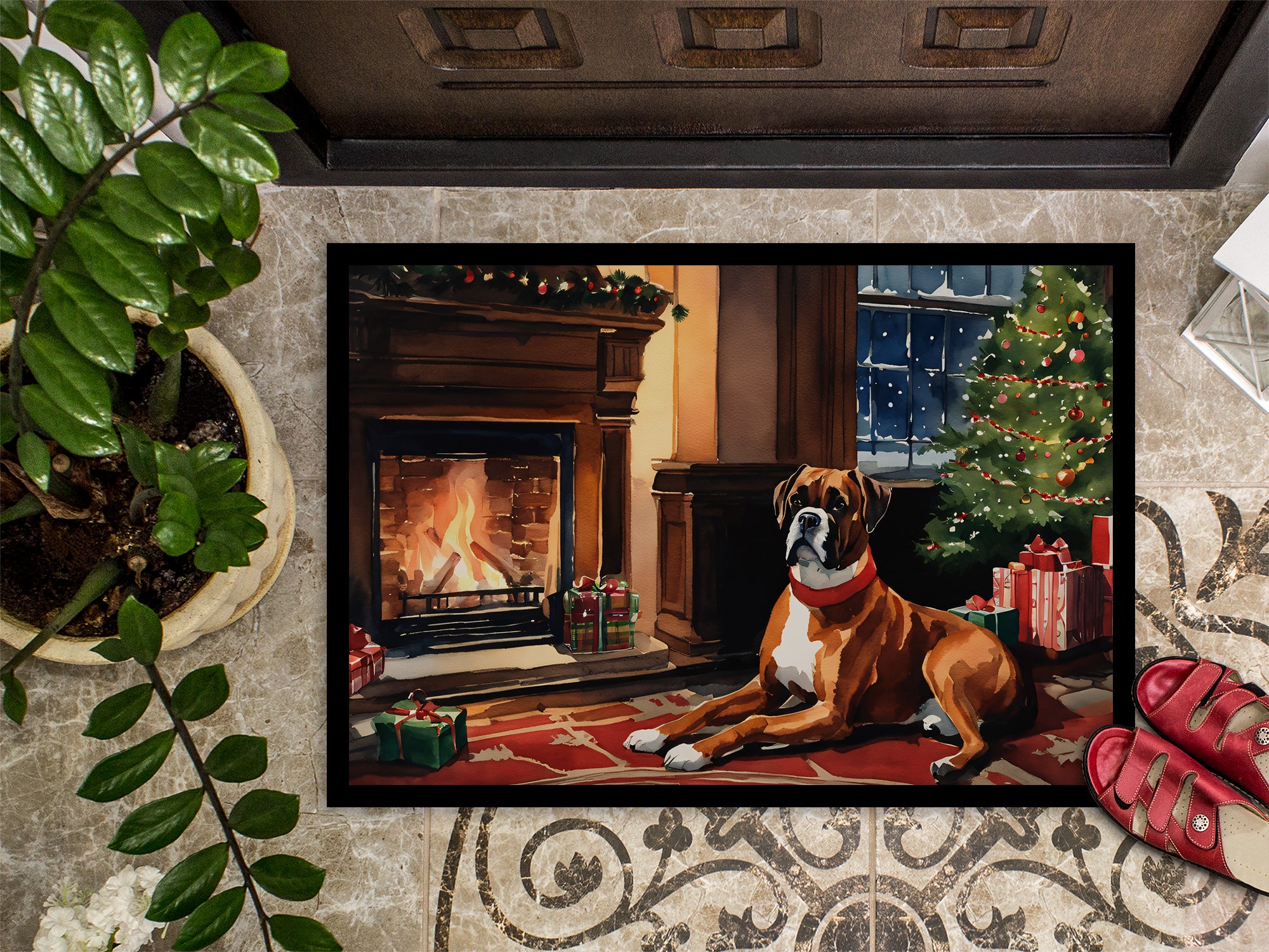 Boxer Cozy Christmas Doormat
