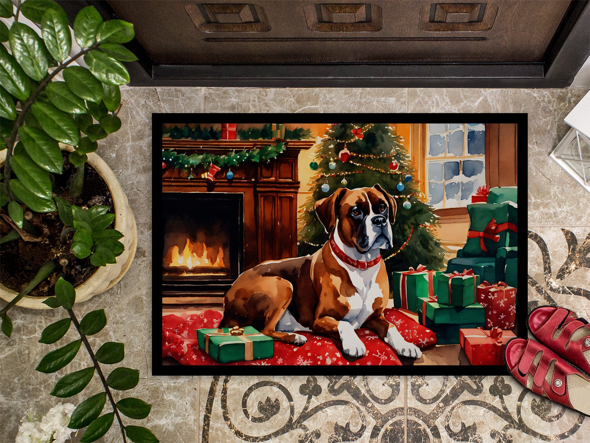 Boxer Cozy Christmas Doormat