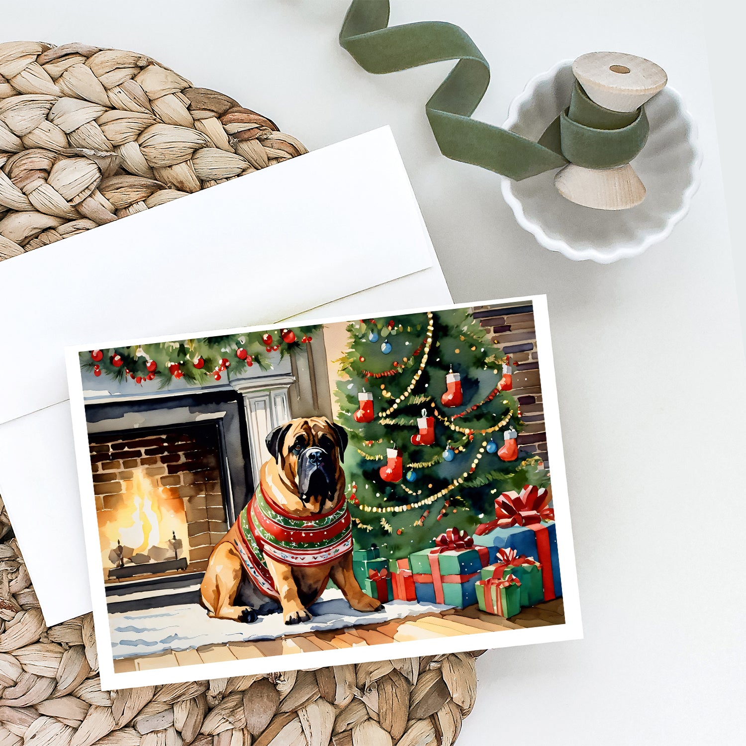 Caroline's Treasures Bullmastiff Cozy Christmas Greeting Cards - Blank Note Cards – 8-Pack of Artist-Designed Cards with Envelopes