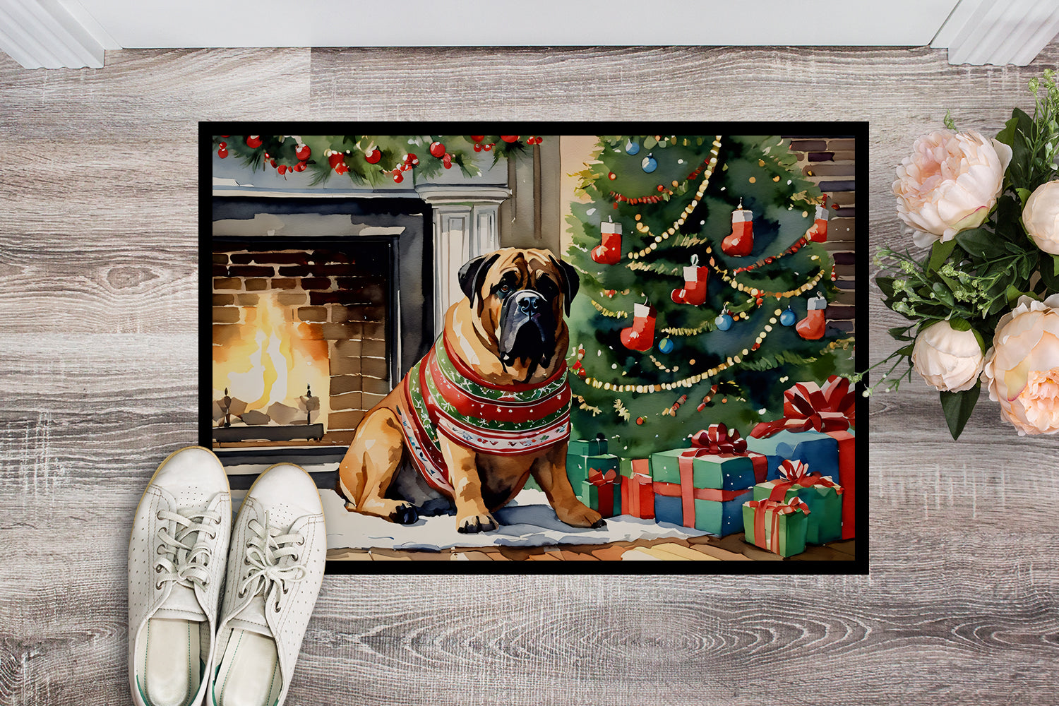 Bullmastiff Cozy Christmas Doormat