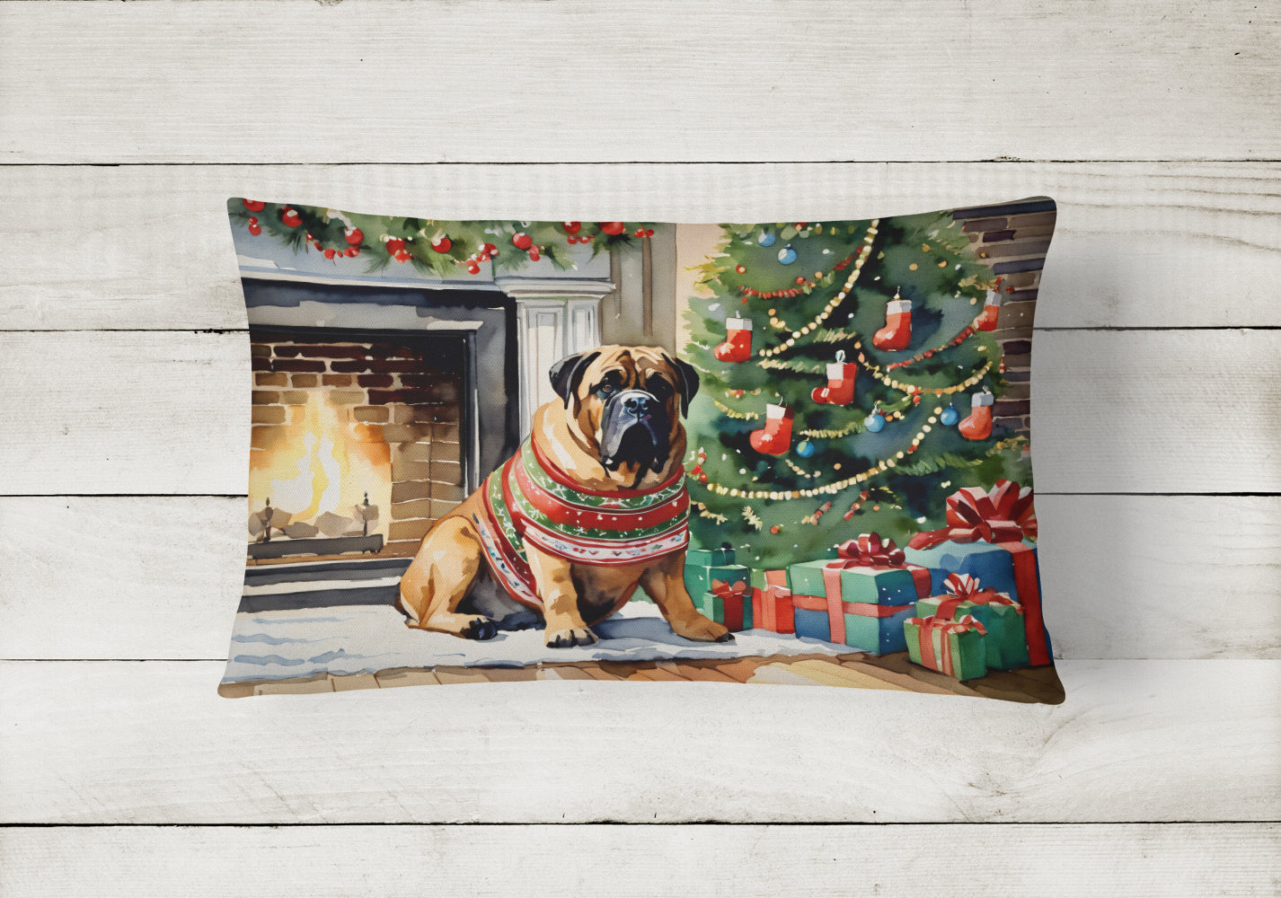 Bullmastiff Cozy Christmas Throw Pillow
