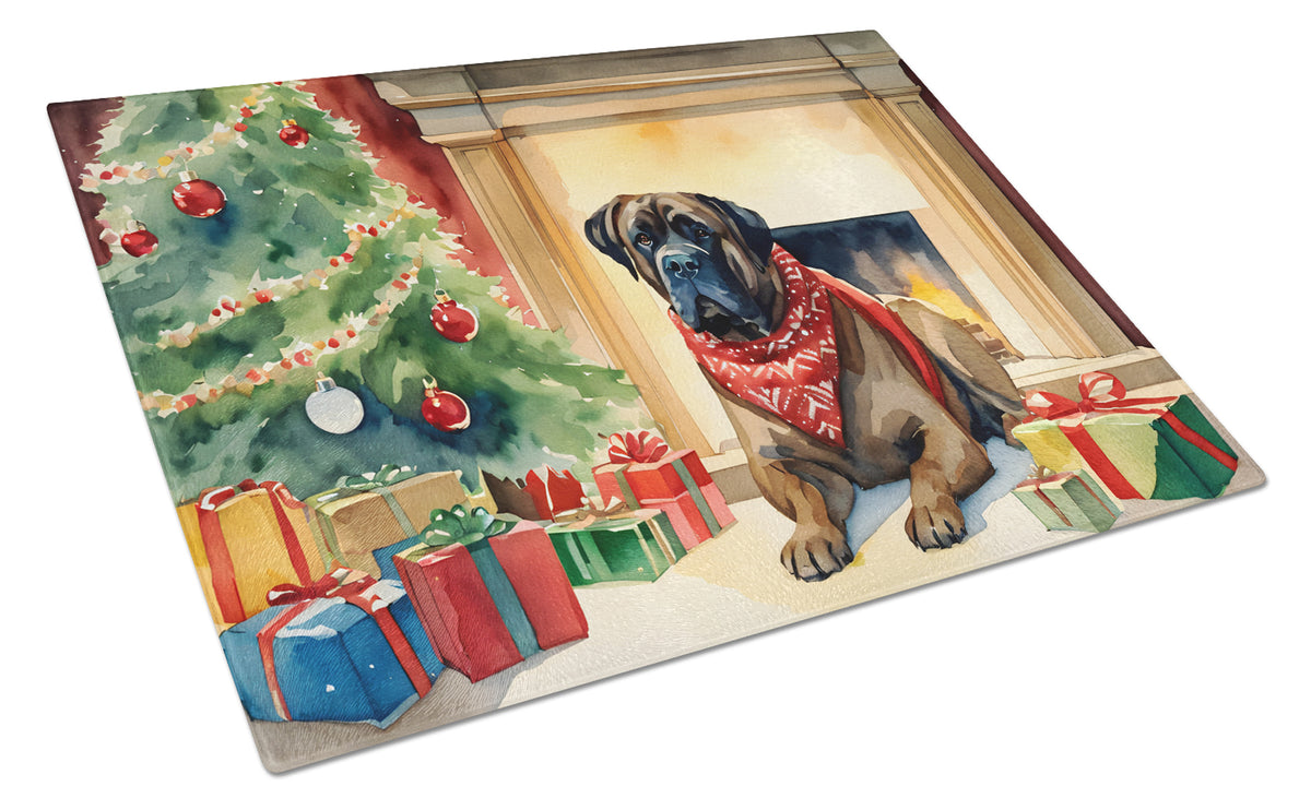 Buy this Bullmastiff Cozy Christmas Glass Cutting Board Large