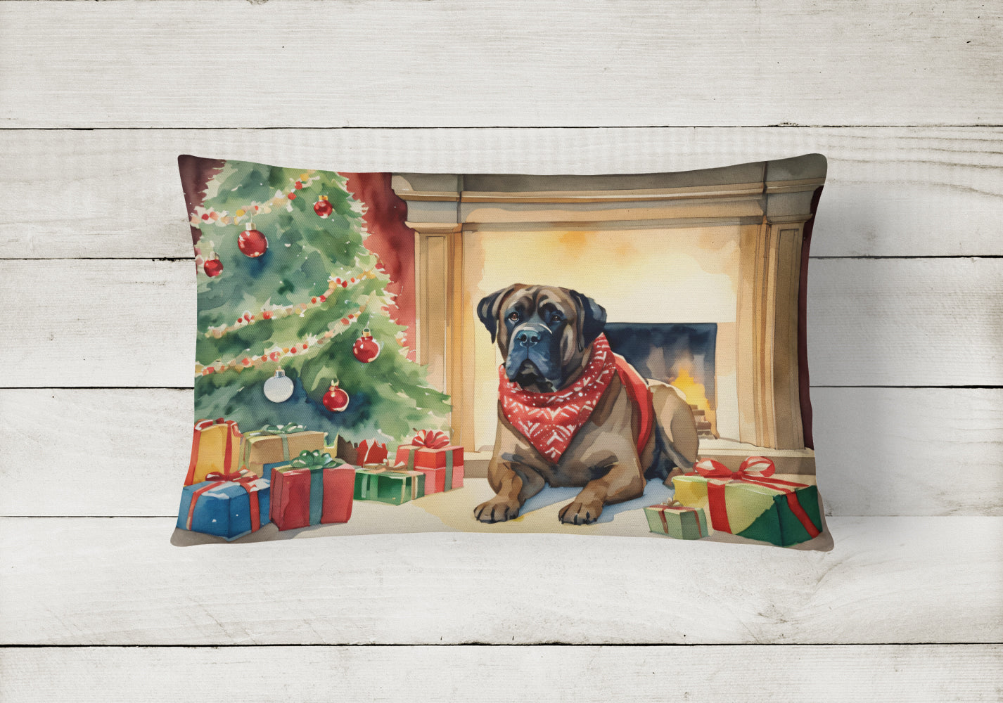 Bullmastiff Cozy Christmas Throw Pillow