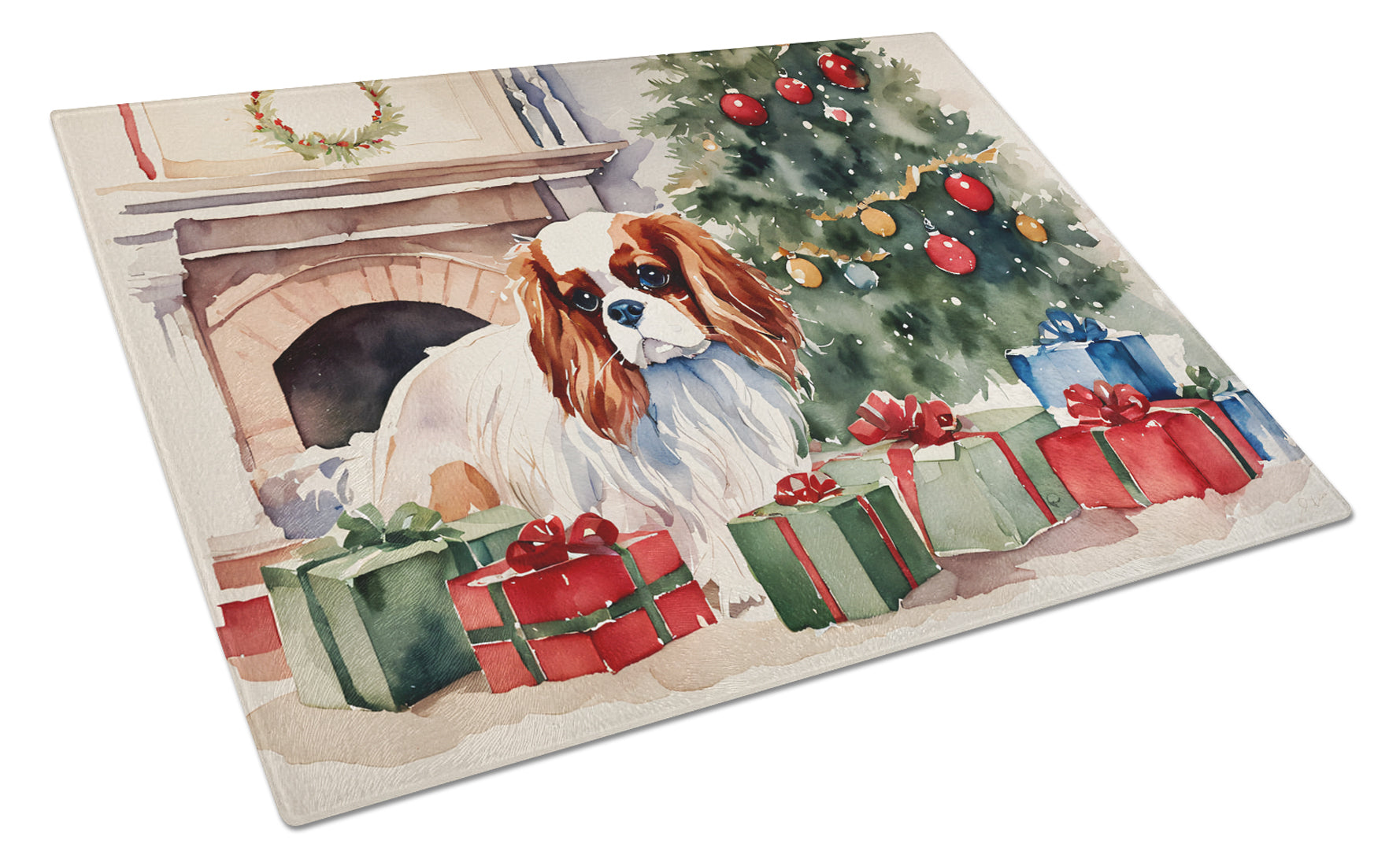 Buy this Cavalier Spaniel Cozy Christmas Glass Cutting Board Large