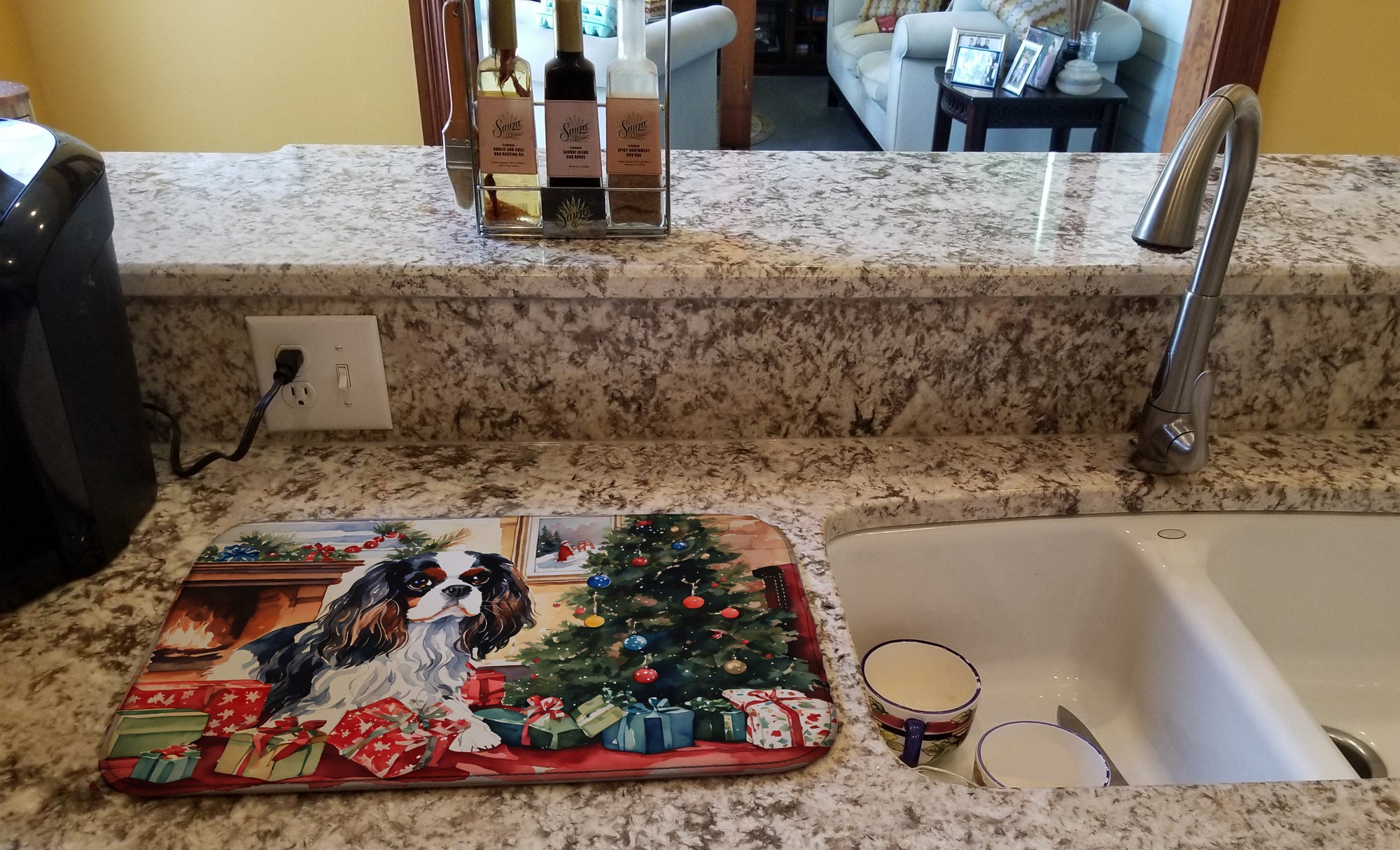 Cavalier Spaniel Cozy Christmas Dish Drying Mat
