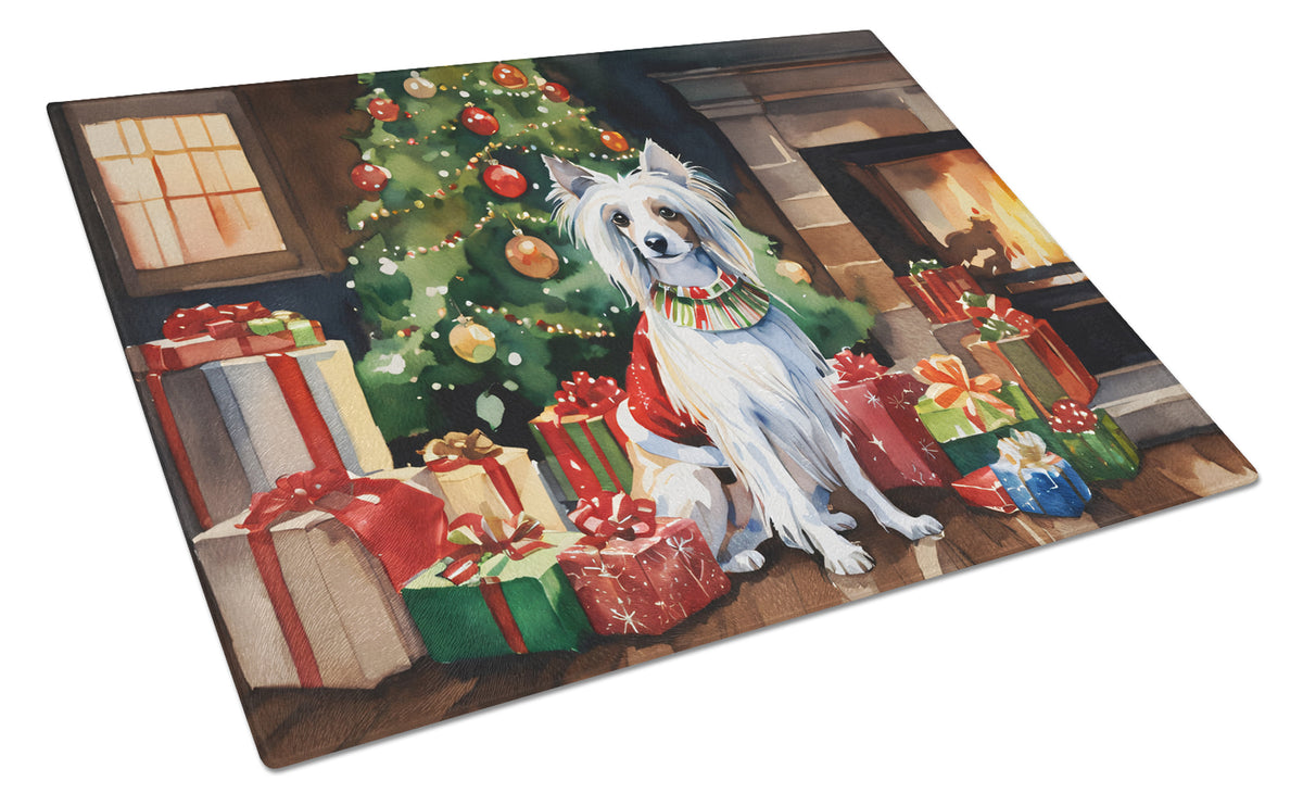 Buy this Chinese Crested Cozy Christmas Glass Cutting Board Large