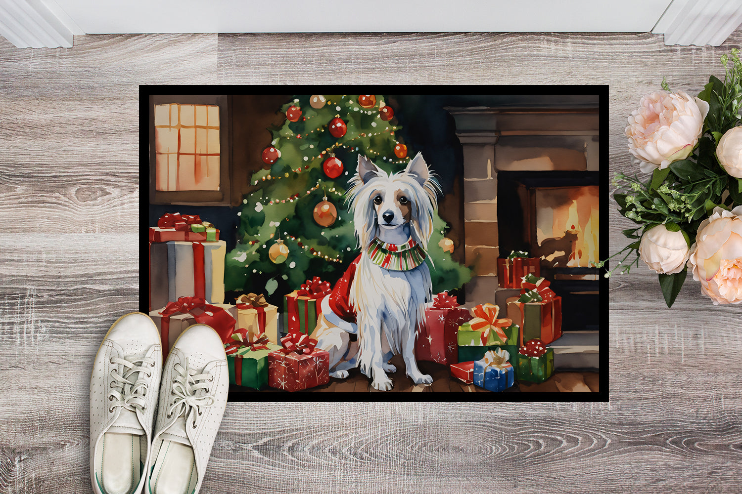 Chinese Crested Cozy Christmas Doormat