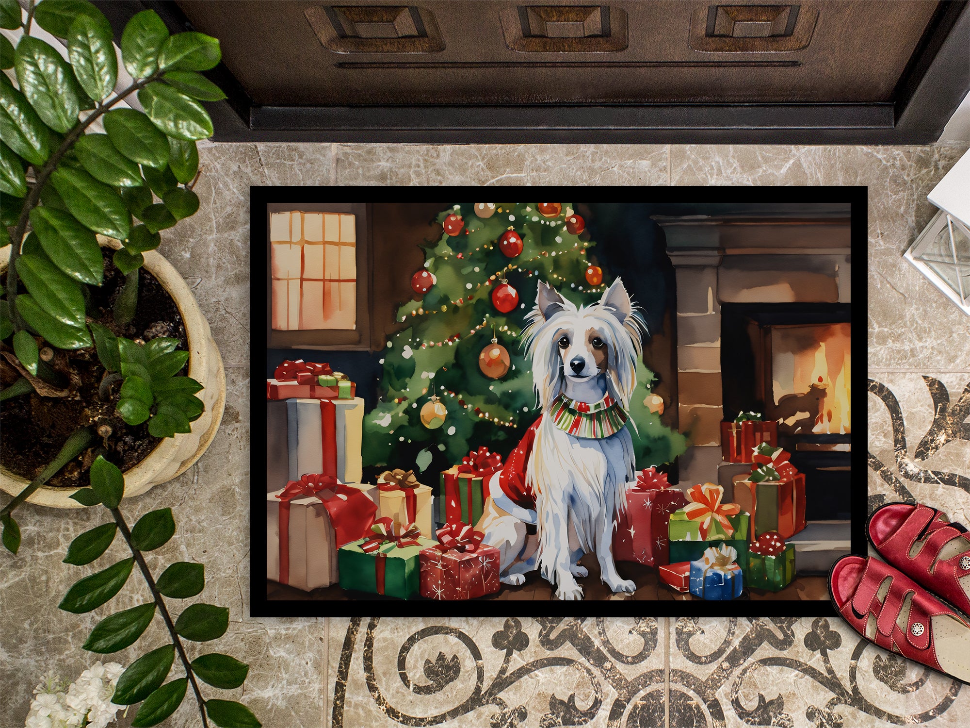 Chinese Crested Cozy Christmas Doormat