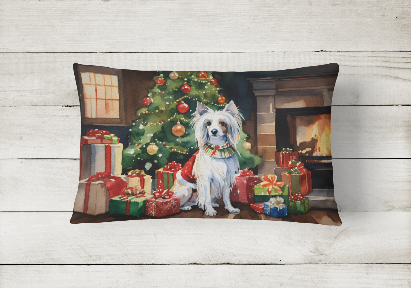 Chinese Crested Cozy Christmas Throw Pillow