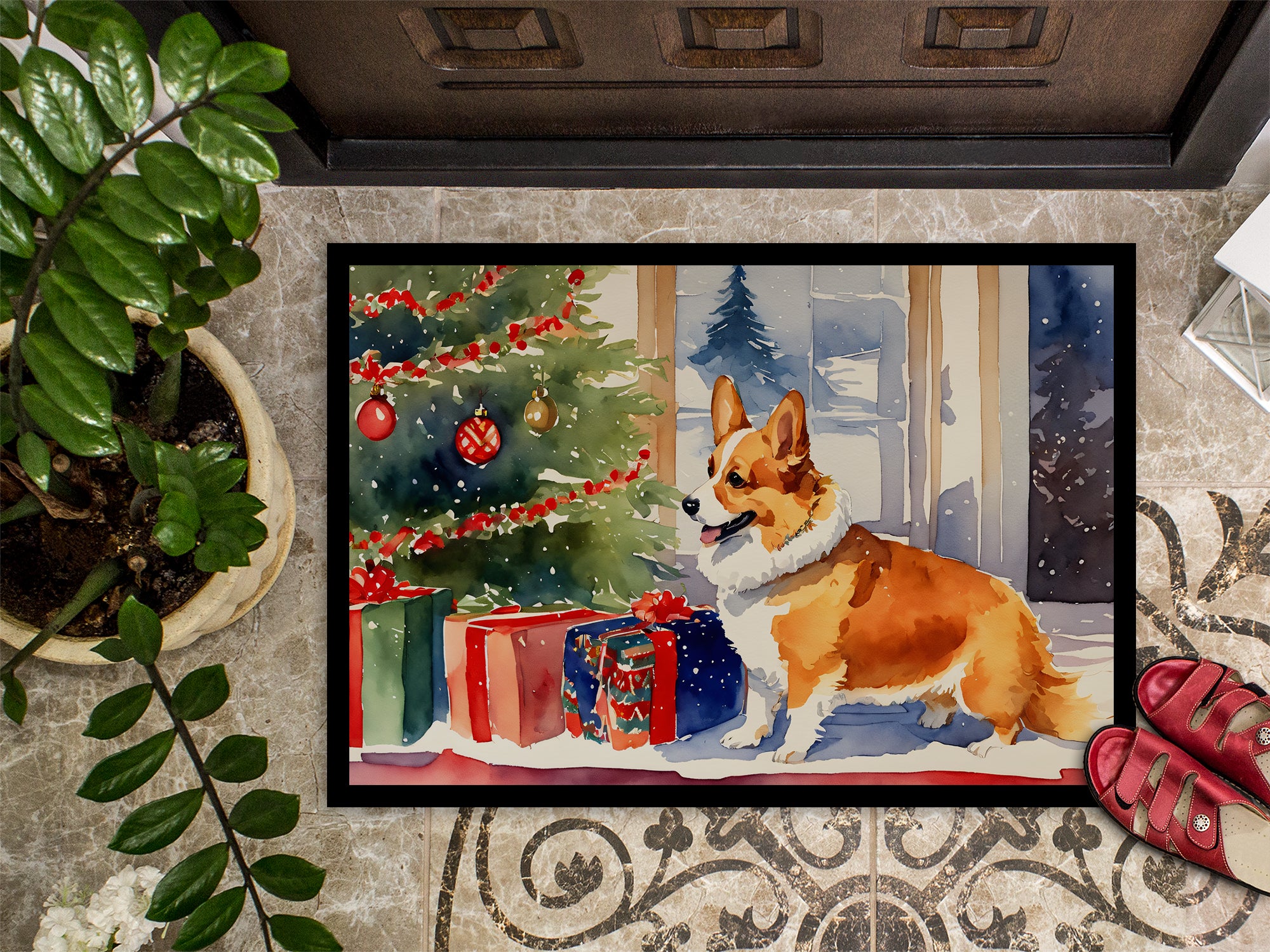 Corgi Cozy Christmas Doormat
