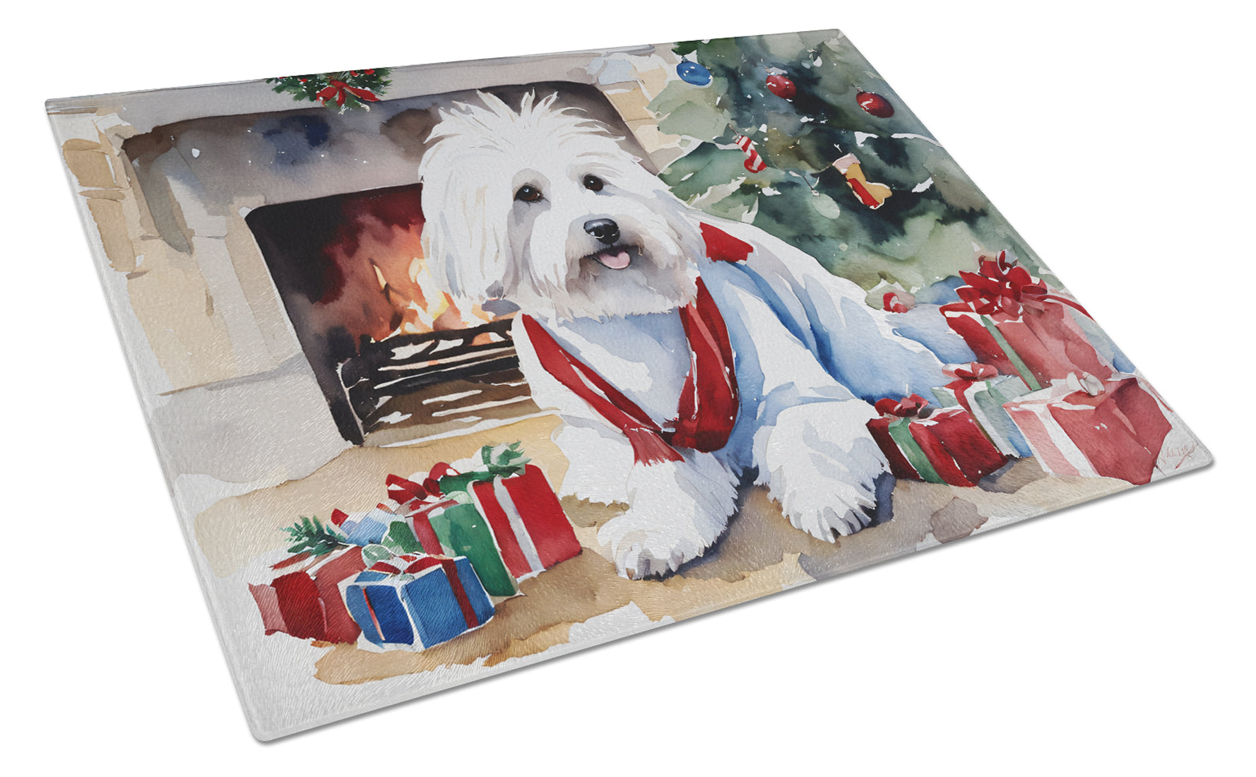 Buy this Coton De Tulear Cozy Christmas Glass Cutting Board Large