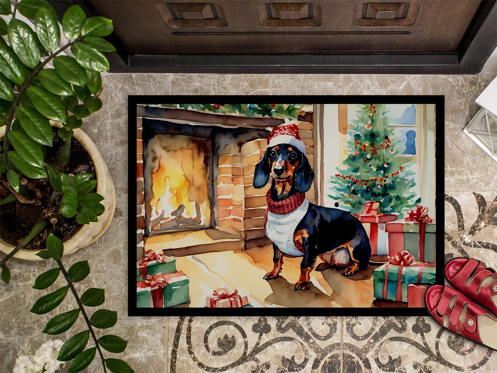 Dachshund Cozy Christmas Doormat