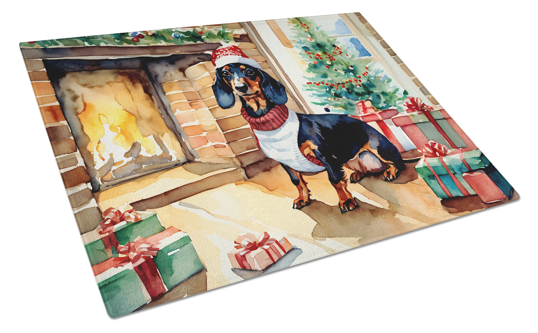 Buy this Dachshund Cozy Christmas Glass Cutting Board Large