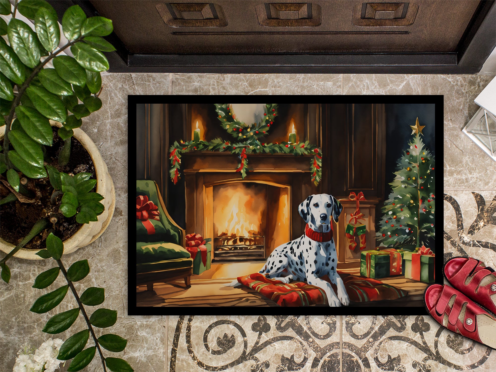 Dalmatian Cozy Christmas Doormat