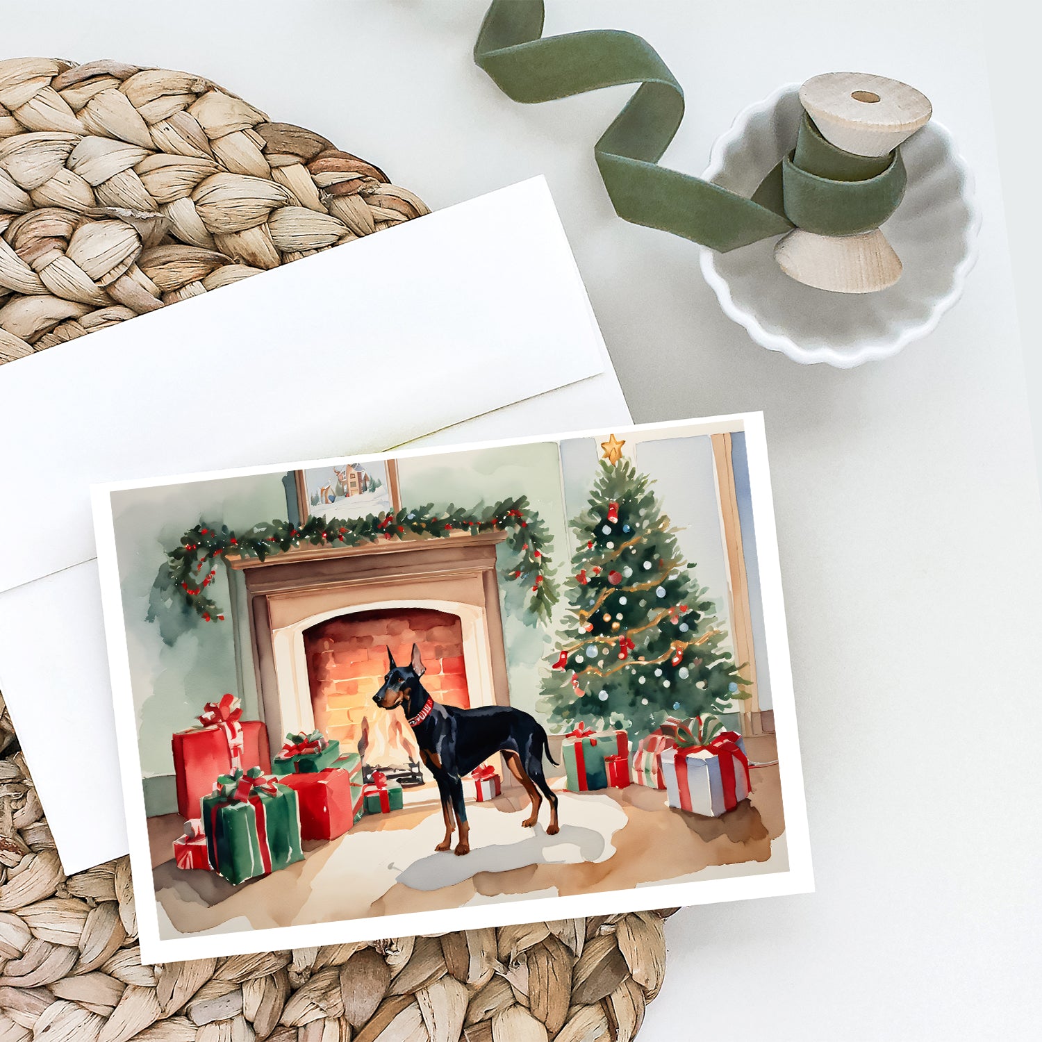 Buy this Doberman Pinscher Cozy Christmas Greeting Cards Pack of 8