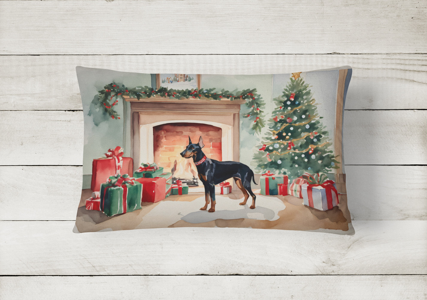 Doberman Pinscher Cozy Christmas Throw Pillow