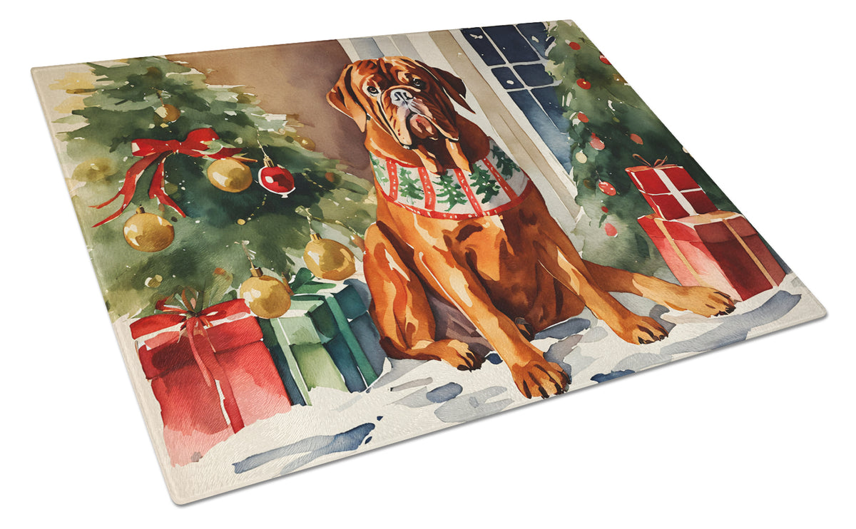 Buy this Dogue de Bordeaux Cozy Christmas Glass Cutting Board Large