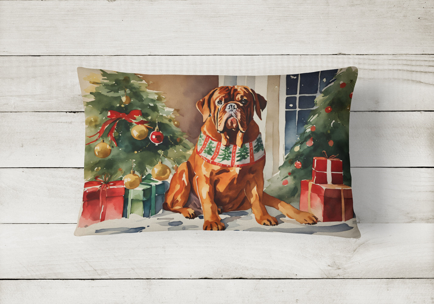 Dogue de Bordeaux Cozy Christmas Throw Pillow