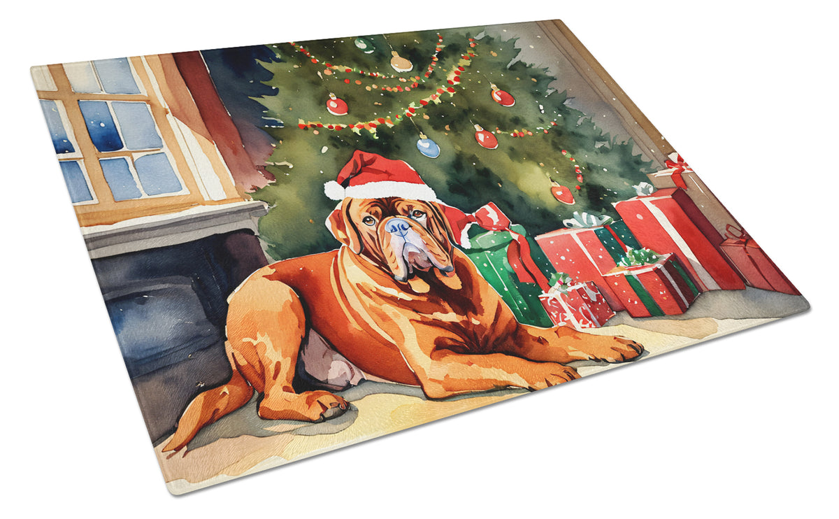 Buy this Dogue de Bordeaux Cozy Christmas Glass Cutting Board Large