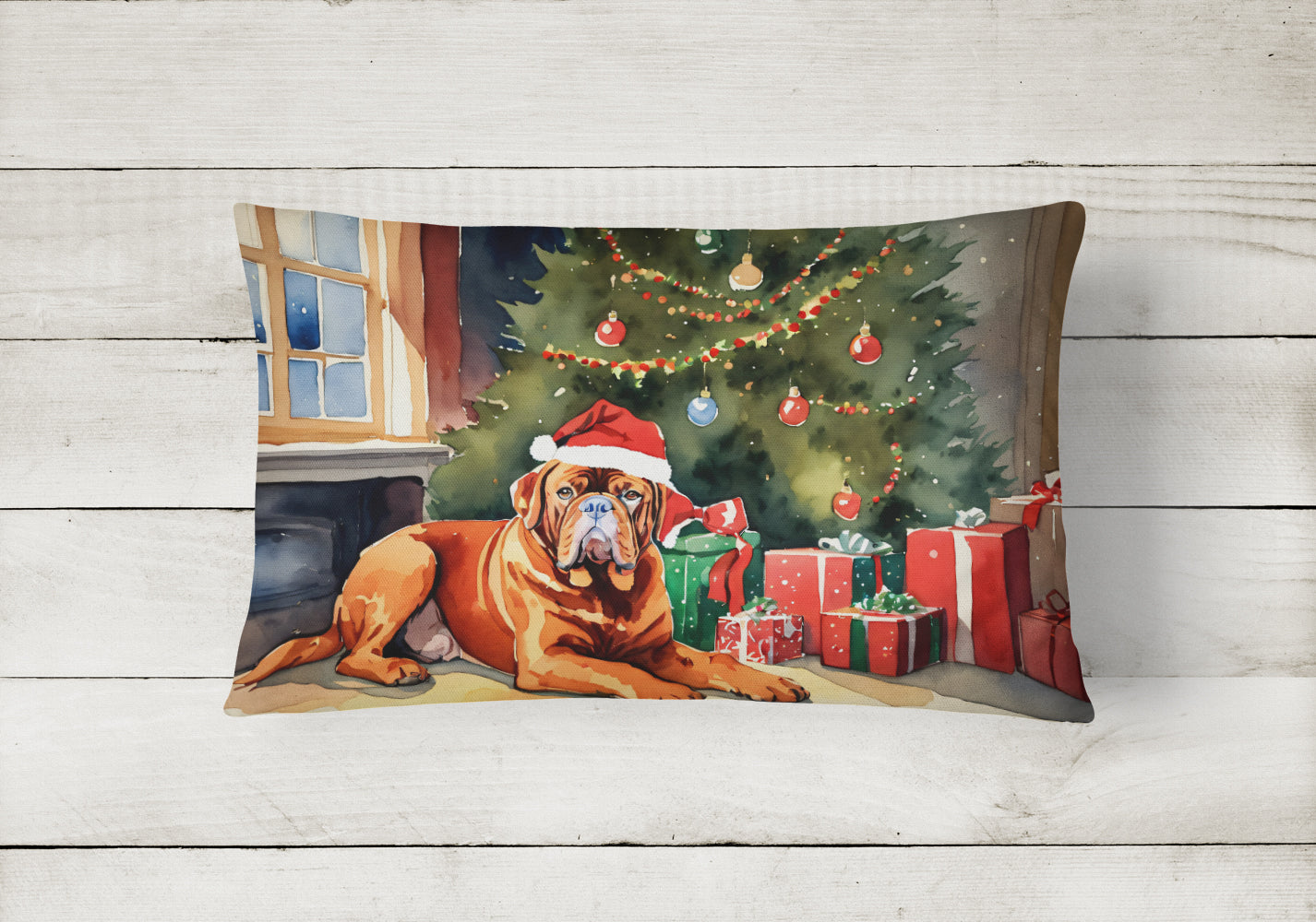 Dogue de Bordeaux Cozy Christmas Throw Pillow