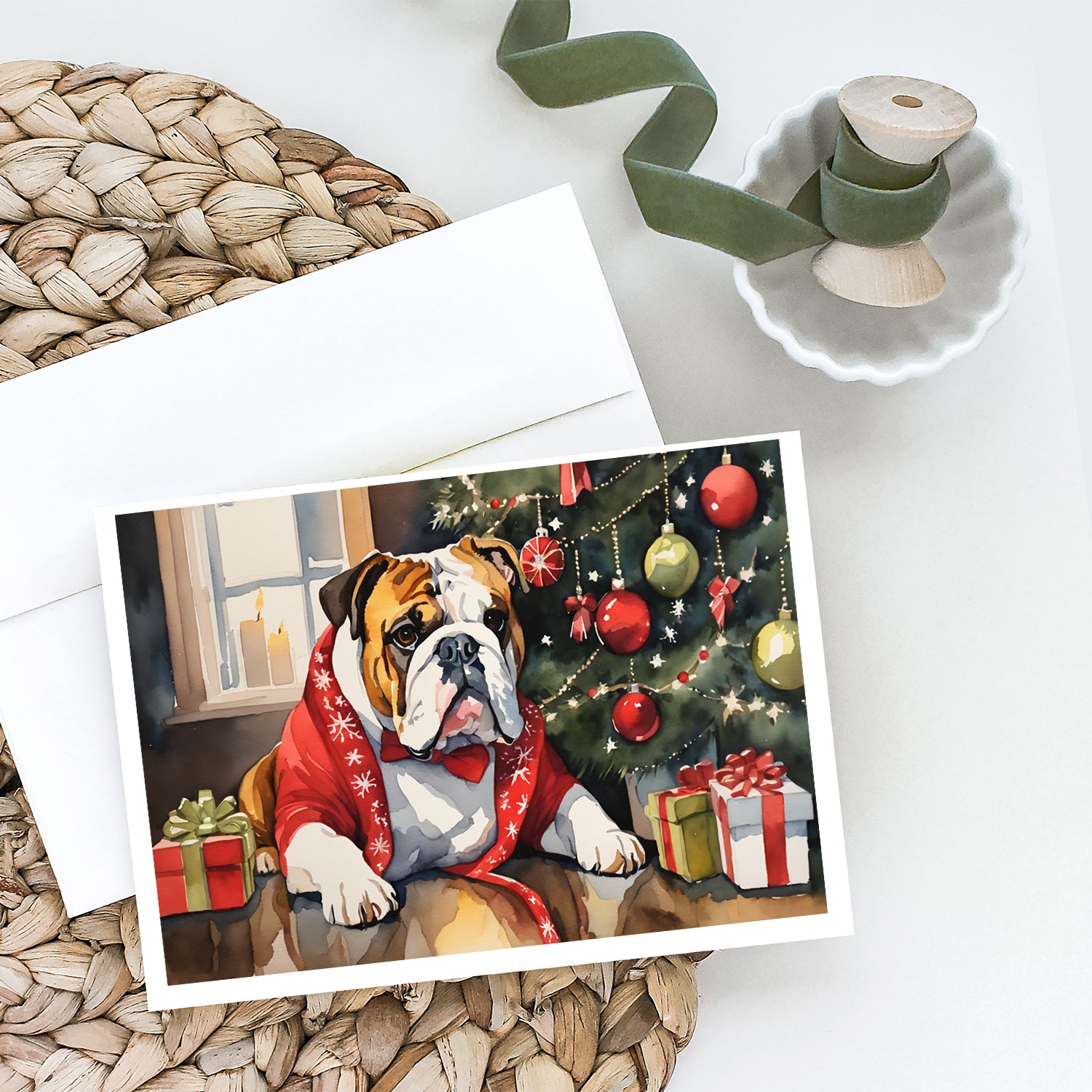 English Bulldog Cozy Christmas Greeting Cards Pack of 8