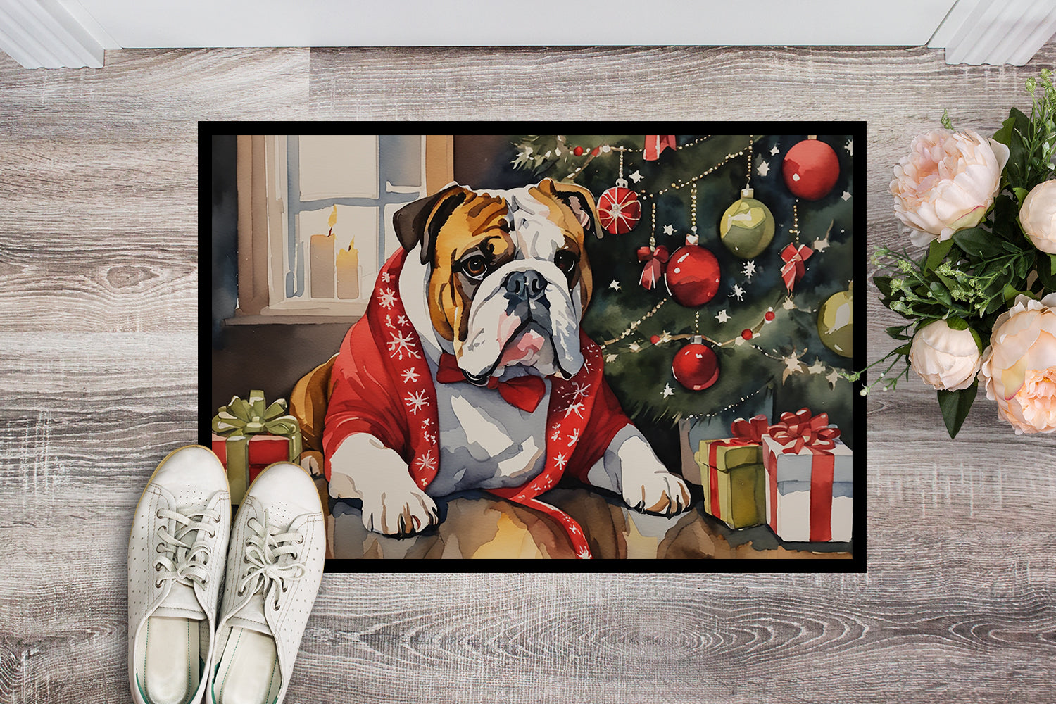 English Bulldog Cozy Christmas Doormat