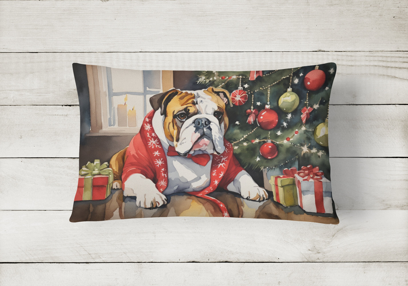 English Bulldog Cozy Christmas Throw Pillow