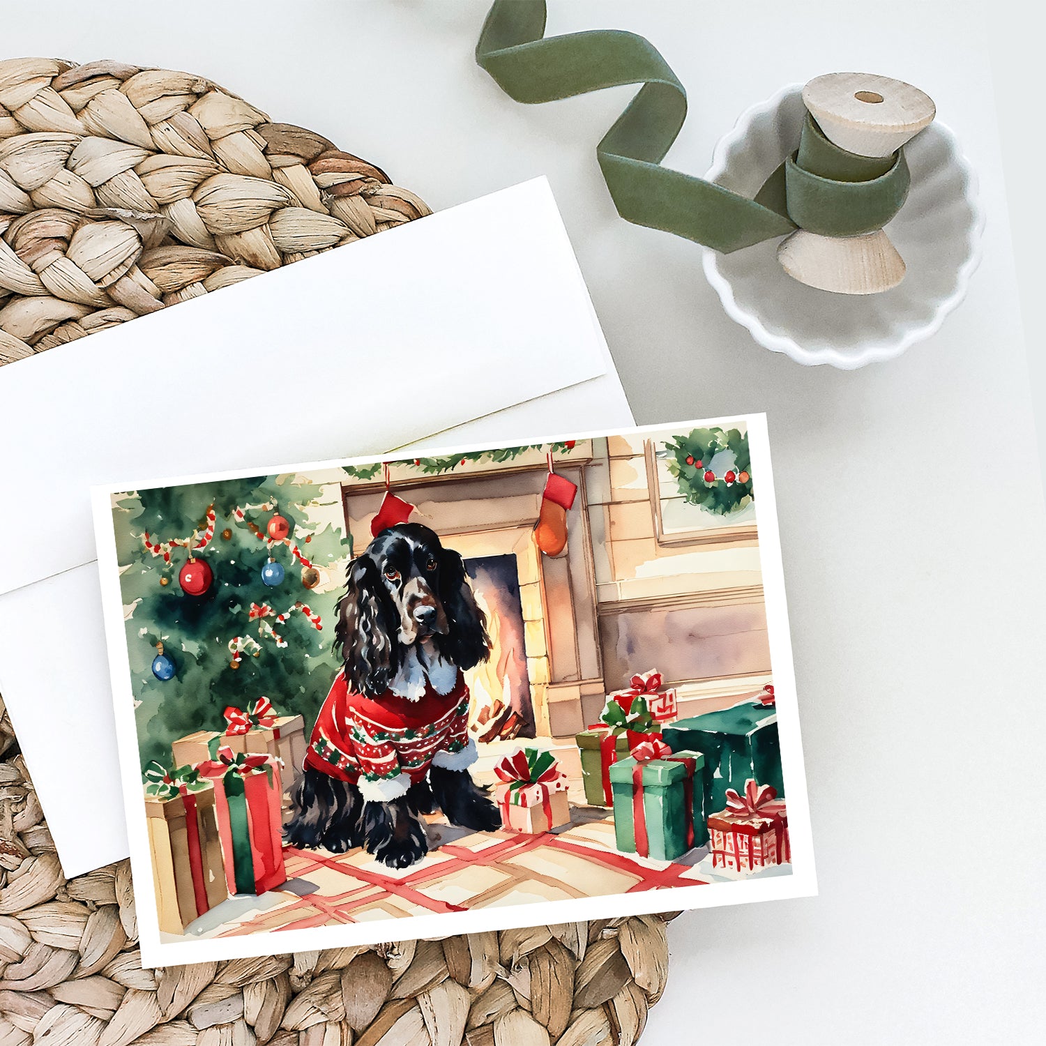 English Cocker Spaniel Cozy Christmas Greeting Cards Pack of 8
