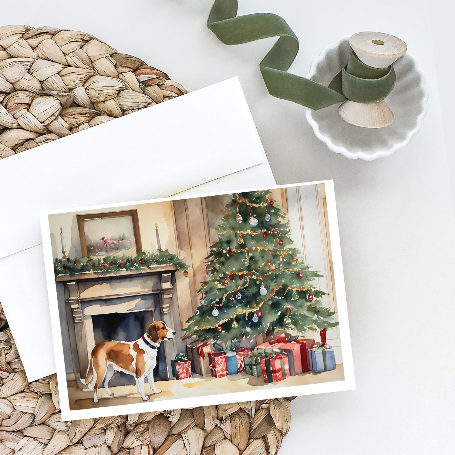 Buy this English Foxhound Cozy Christmas Greeting Cards Pack of 8