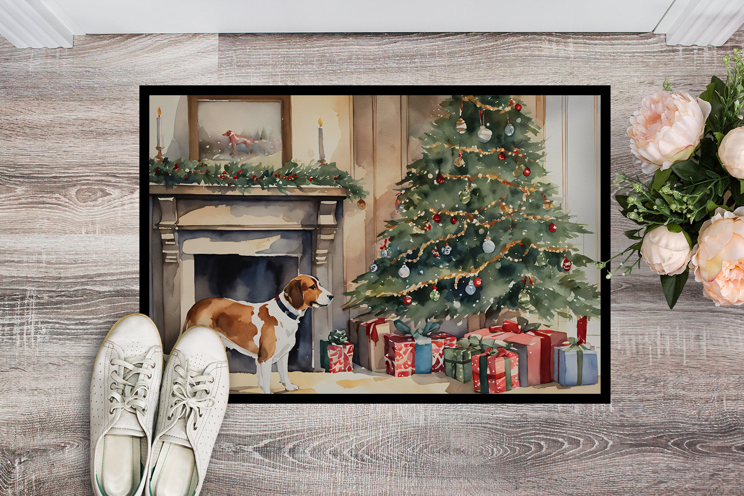 English Foxhound Cozy Christmas Doormat