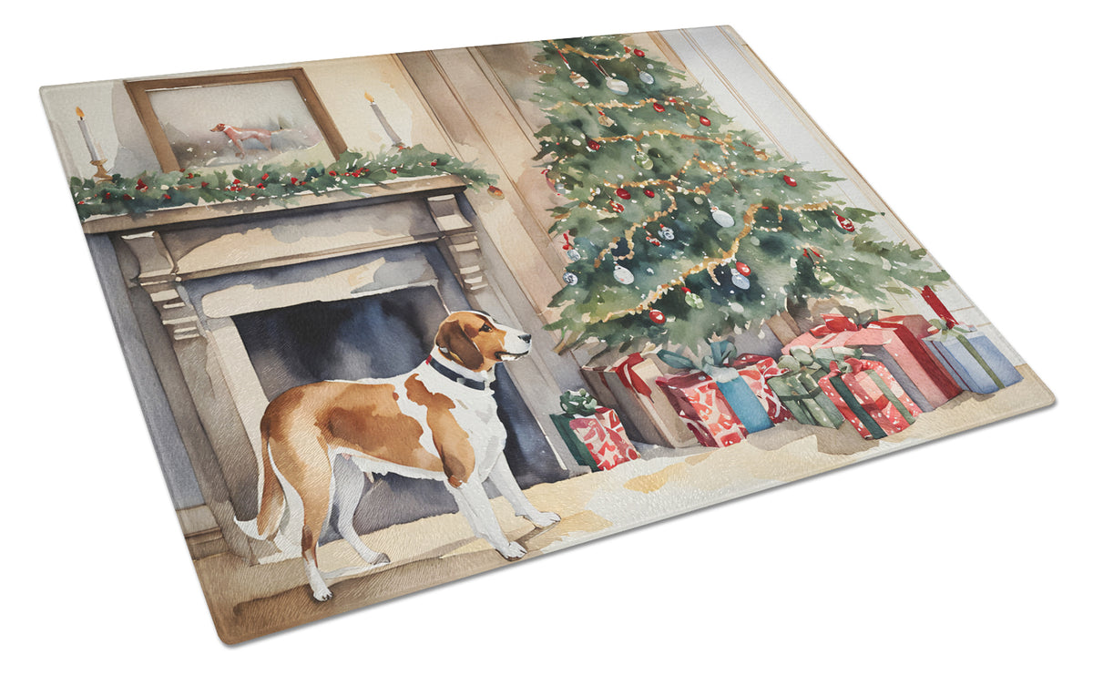Buy this English Foxhound Cozy Christmas Glass Cutting Board Large