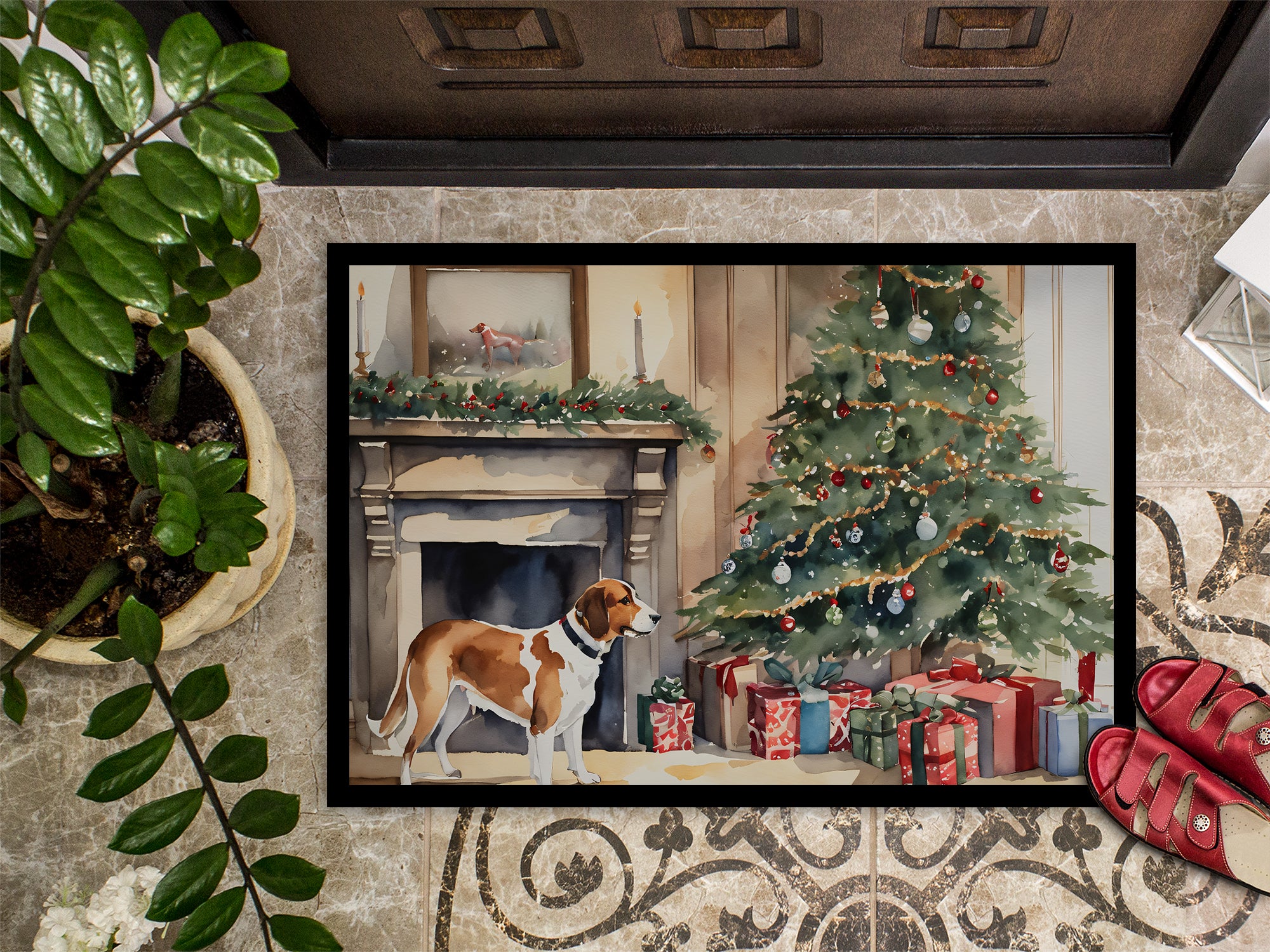 English Foxhound Cozy Christmas Doormat