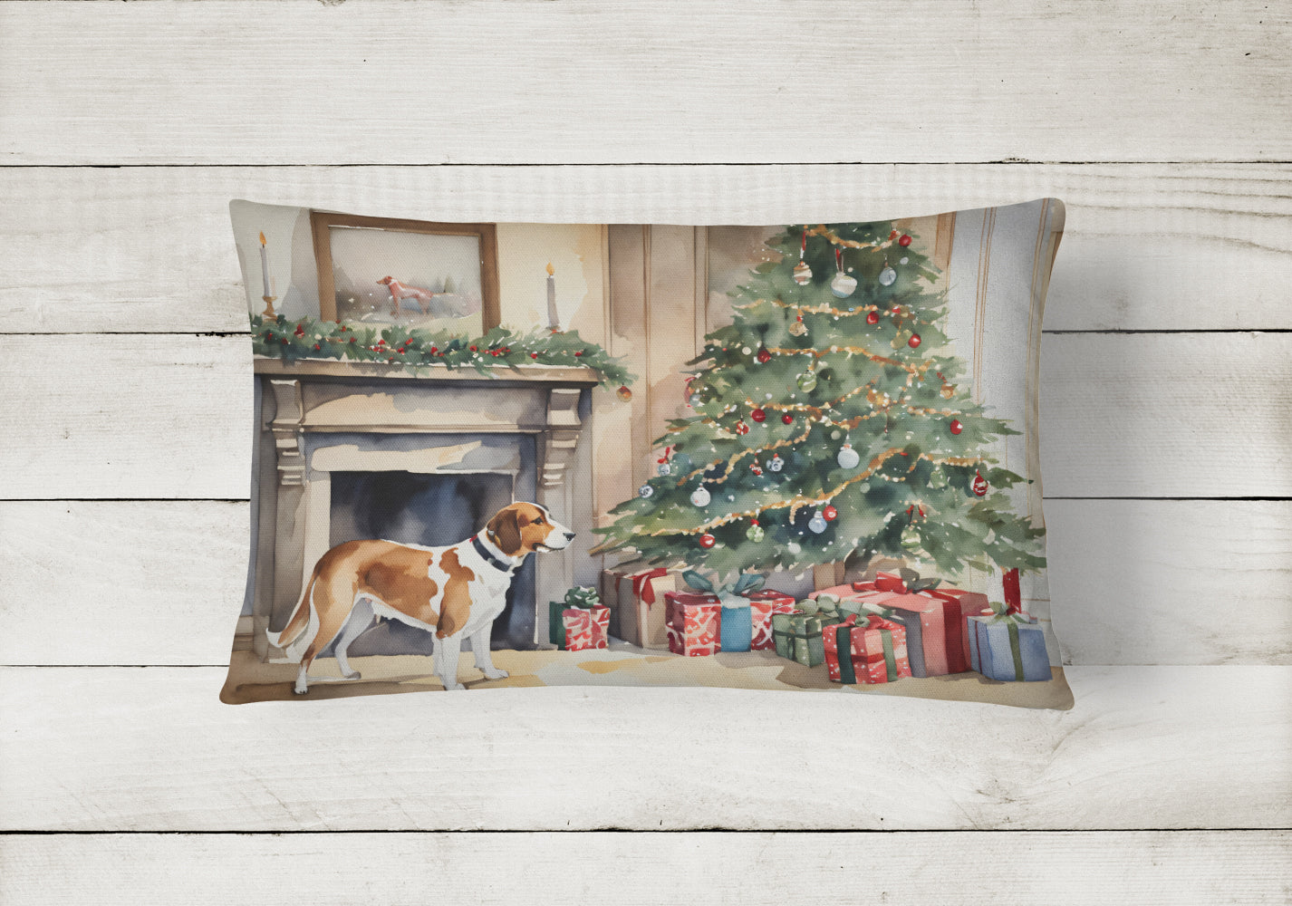 English Foxhound Cozy Christmas Throw Pillow