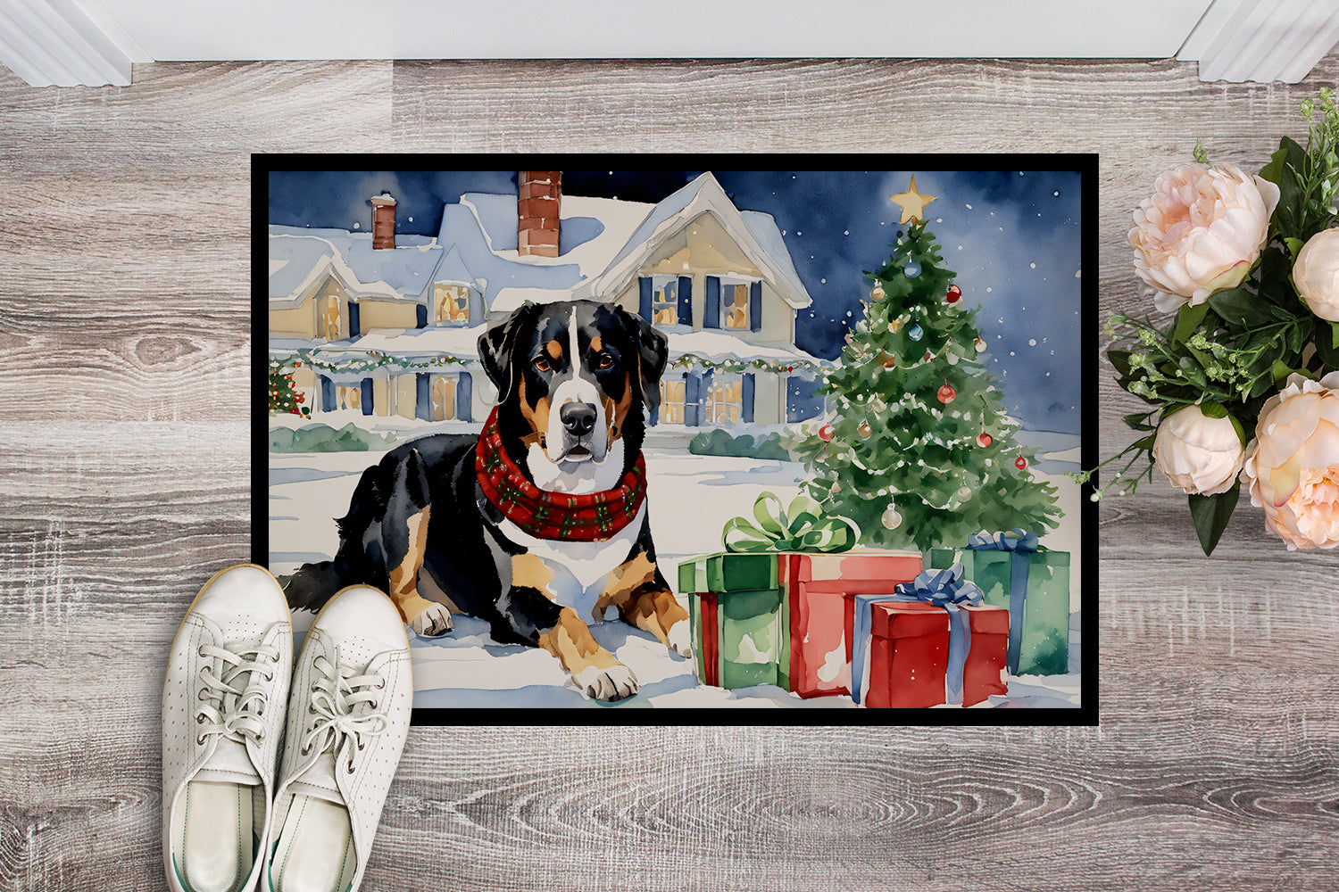 Entlebucher Mountain Dog Cozy Christmas Doormat