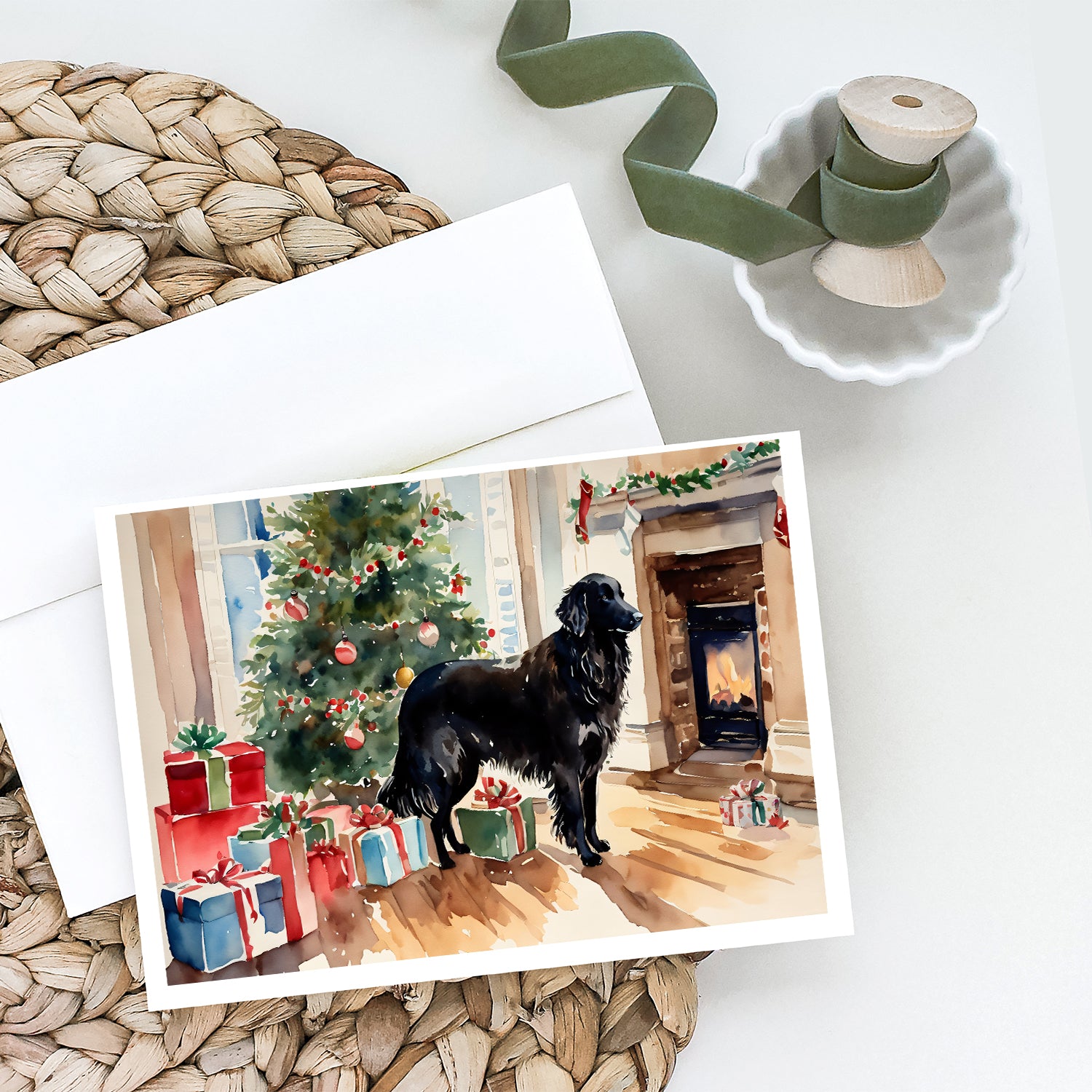 Flat-Coated Retriever Cozy Christmas Greeting Cards Pack of 8