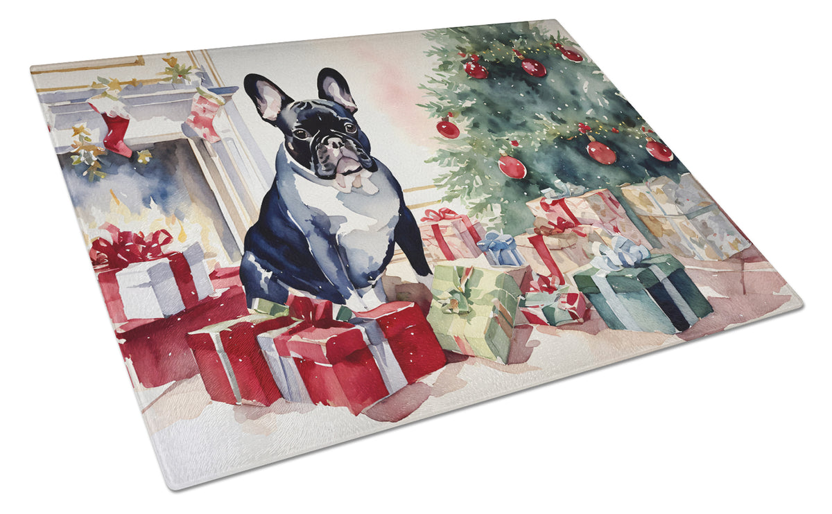 Buy this French Bulldog Cozy Christmas Glass Cutting Board Large